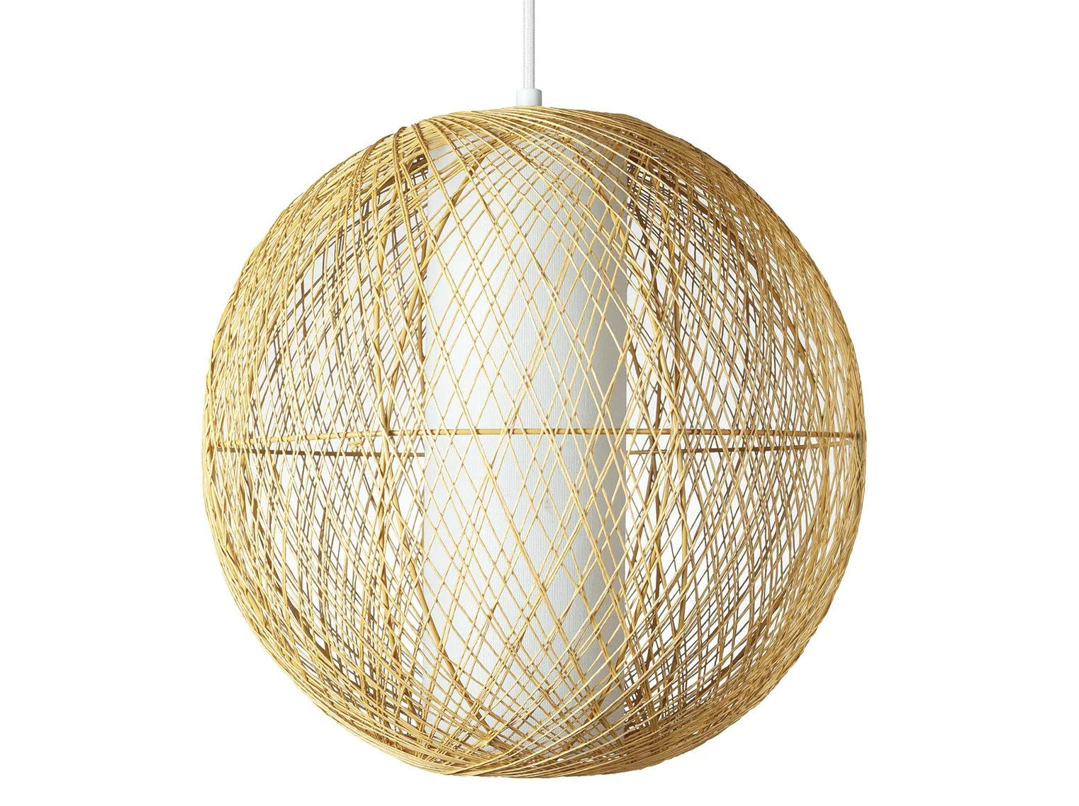 Rattan Globe Pendant Light with White Inner Shade