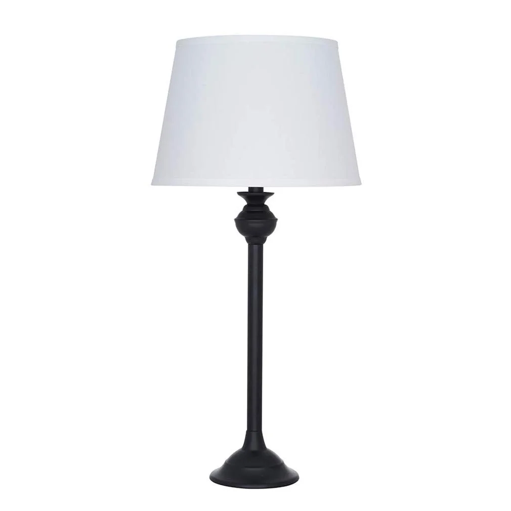 Classic Matte Black Table Lamp with White Fabric Shade