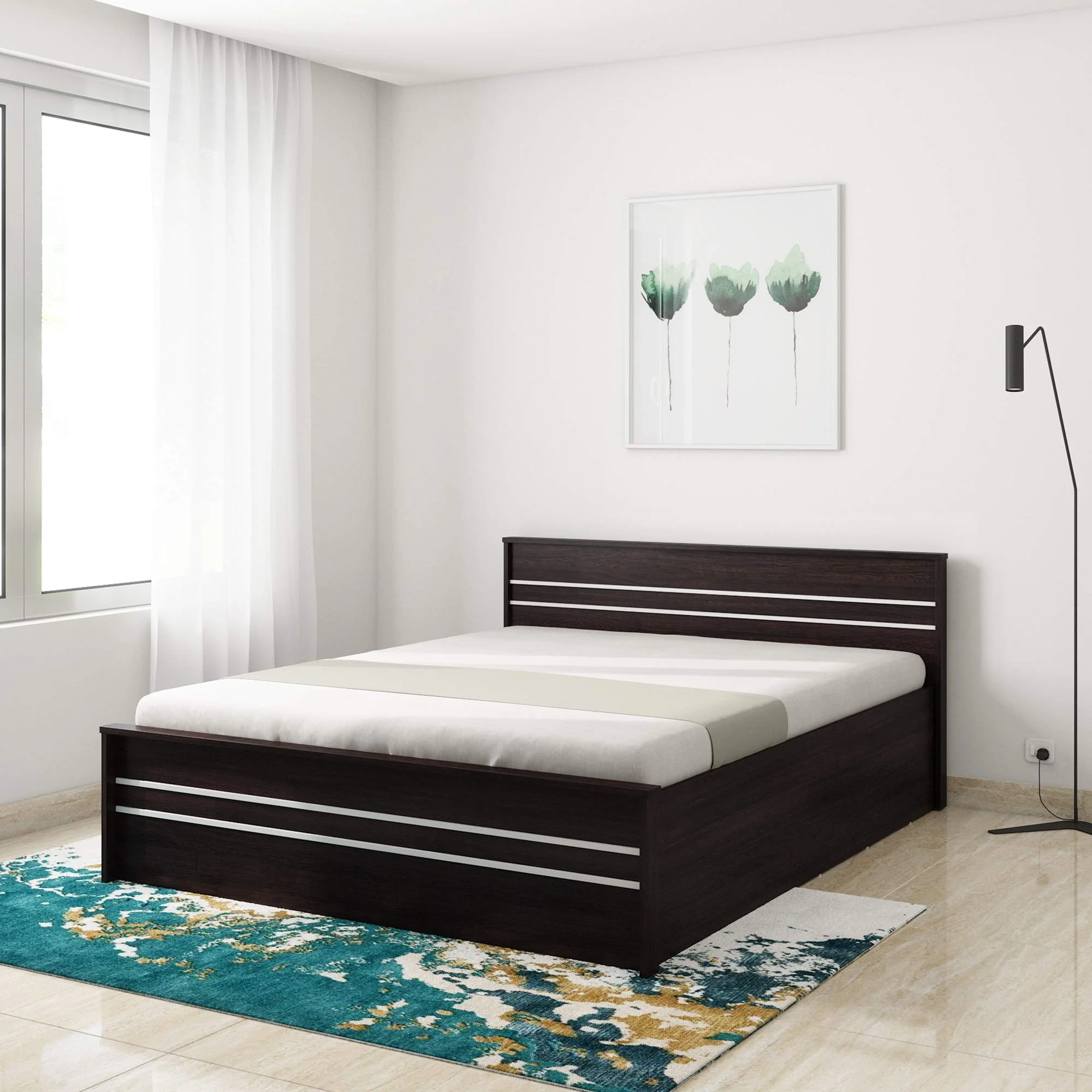 Modern Espresso Wood Queen Bed with Hydraulic Storage