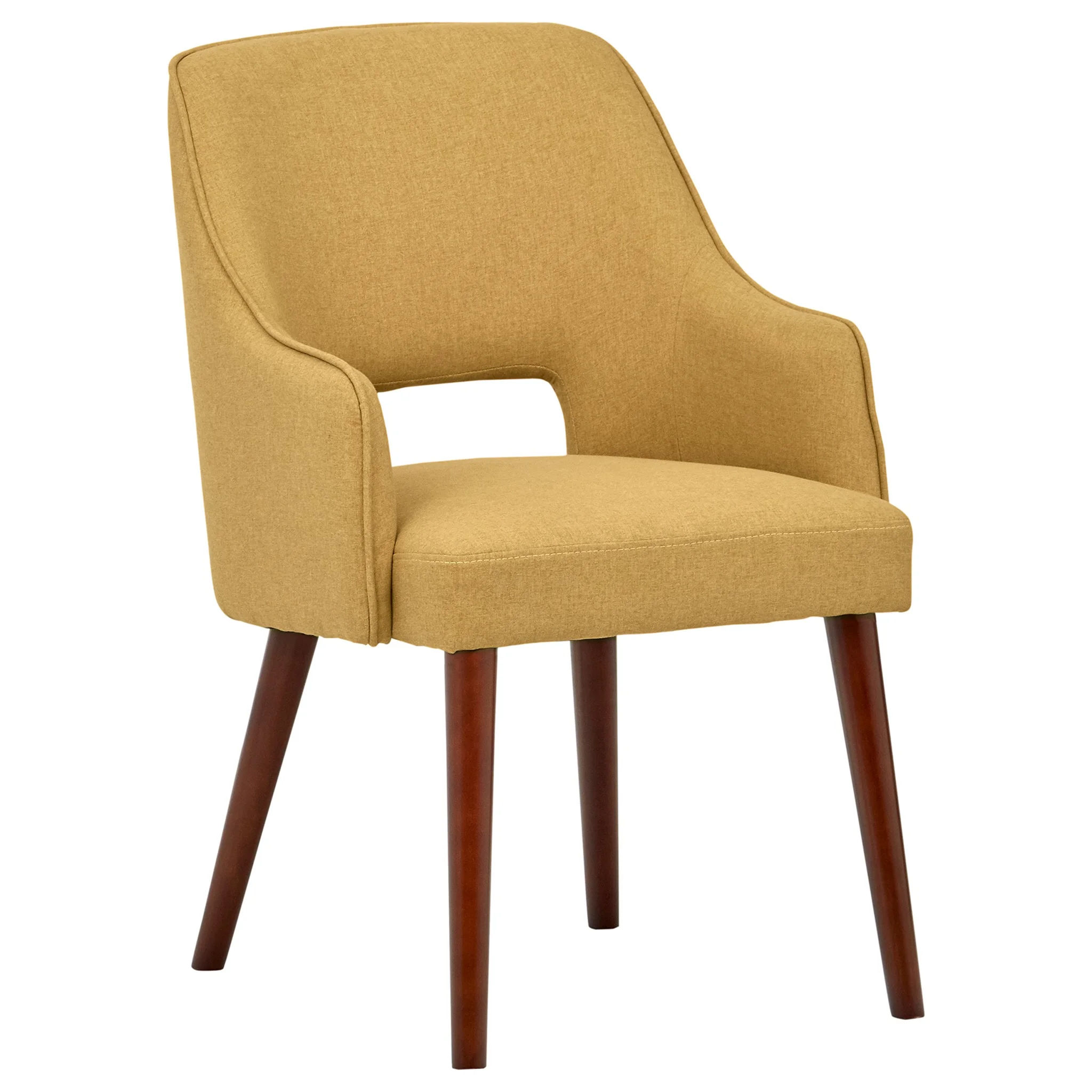 Mid-Century Modern Open Back Accent Chair – Canary Yellow Fabric with Espresso Wood Legs