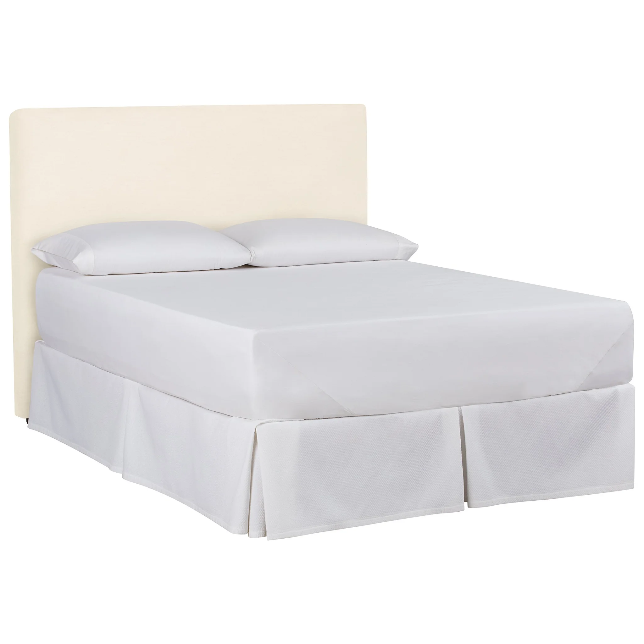 Modern Upholstered Queen Bed with Cream Slipcover Headboard