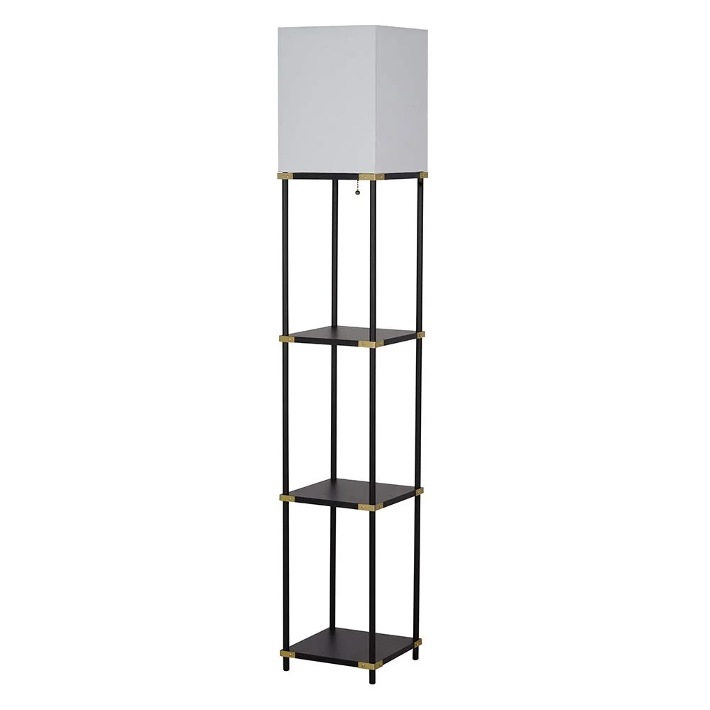 Modern Black Floor Lamp with Storage Shelves