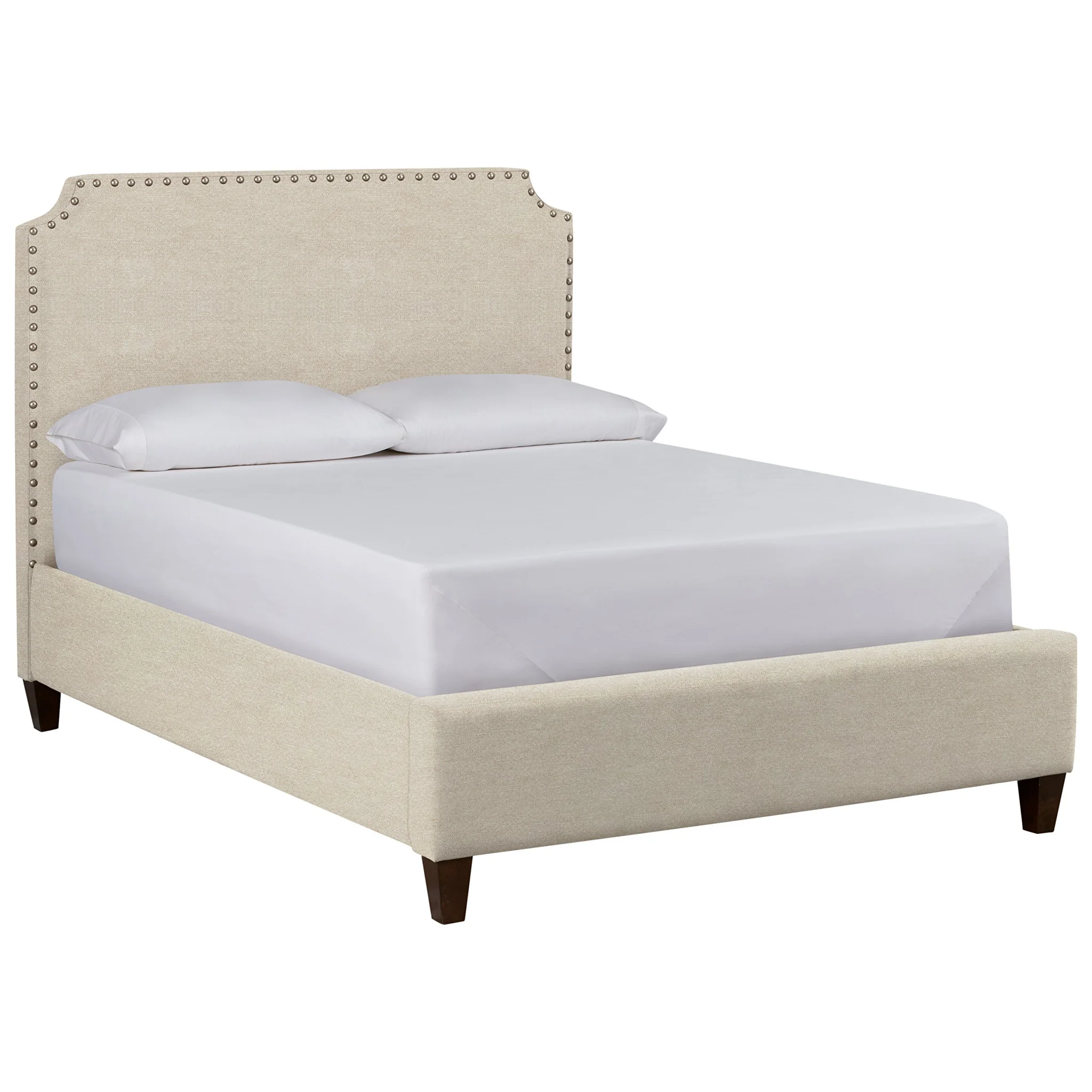 Upholstered King Bed with Nailhead Trim and Scalloped Headboard