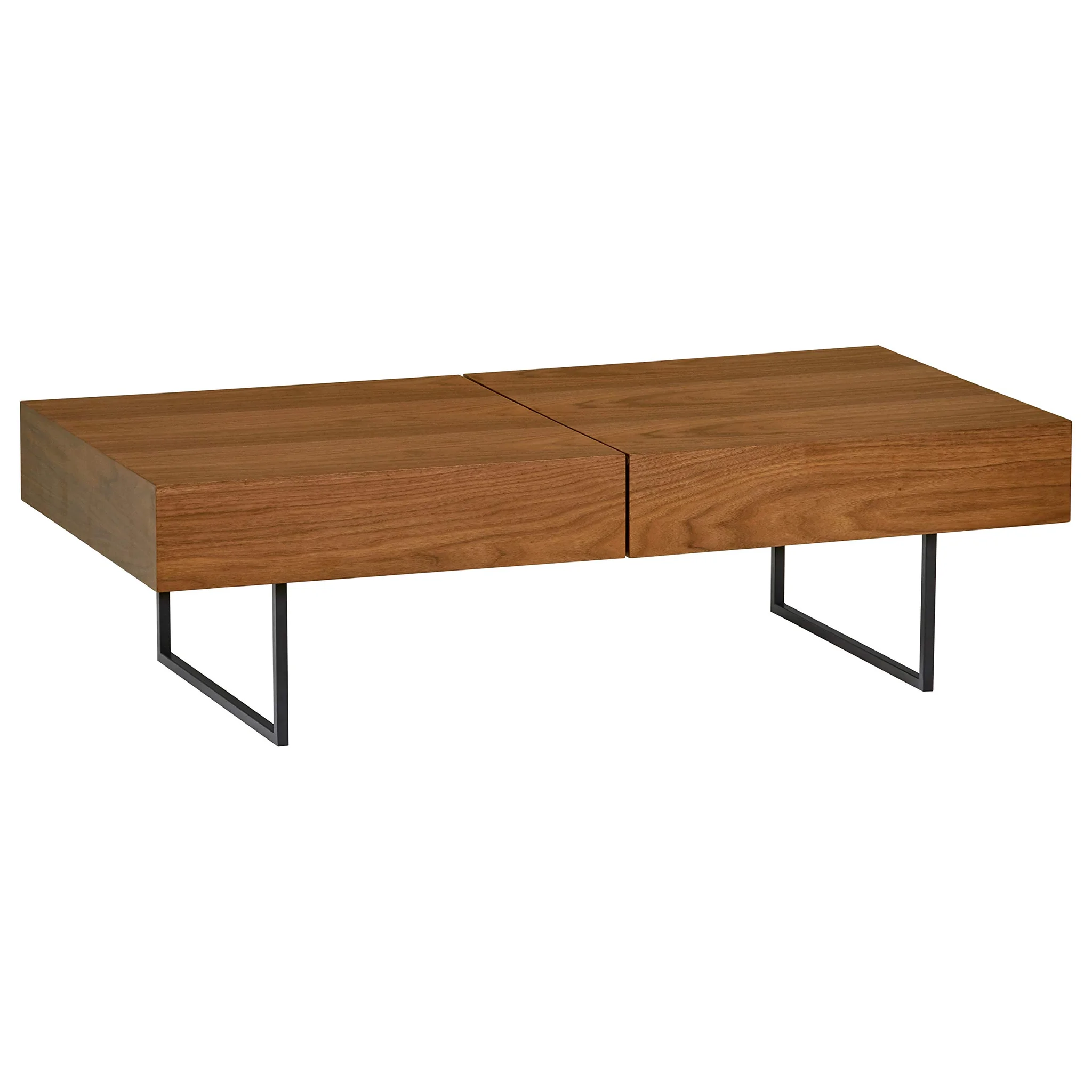 Modern Walnut Sliding-Top Coffee Table with Metal Legs