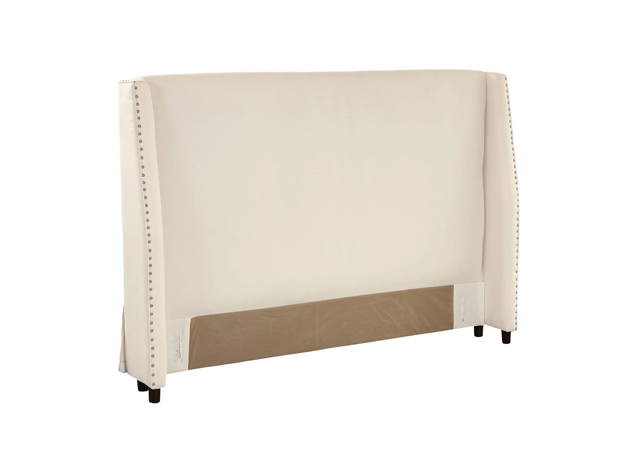 Cream Upholstered Queen Headboard with Pewter Nailhead Trim