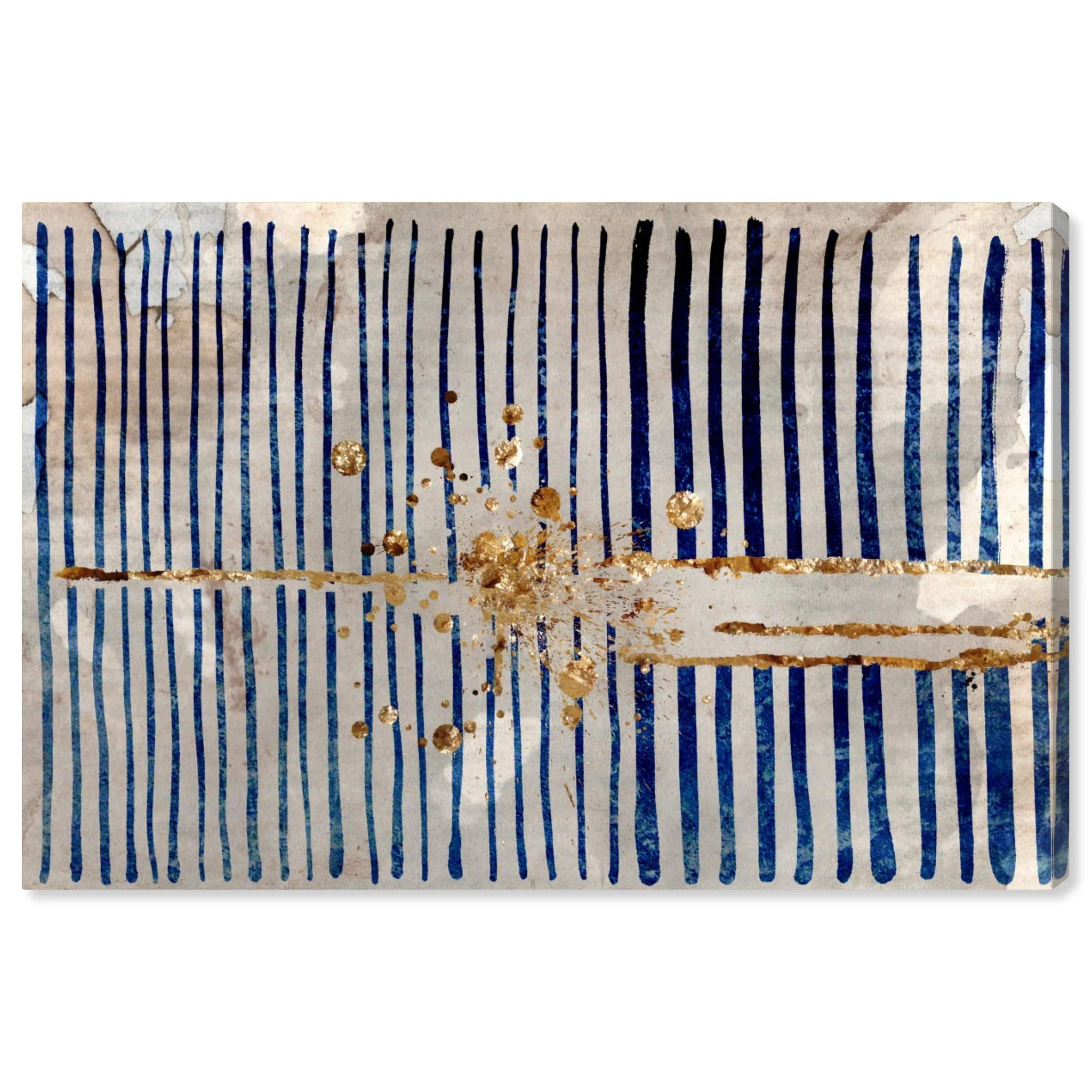 Abstract Blue Stripes and Gold Burst Canvas Wall Art