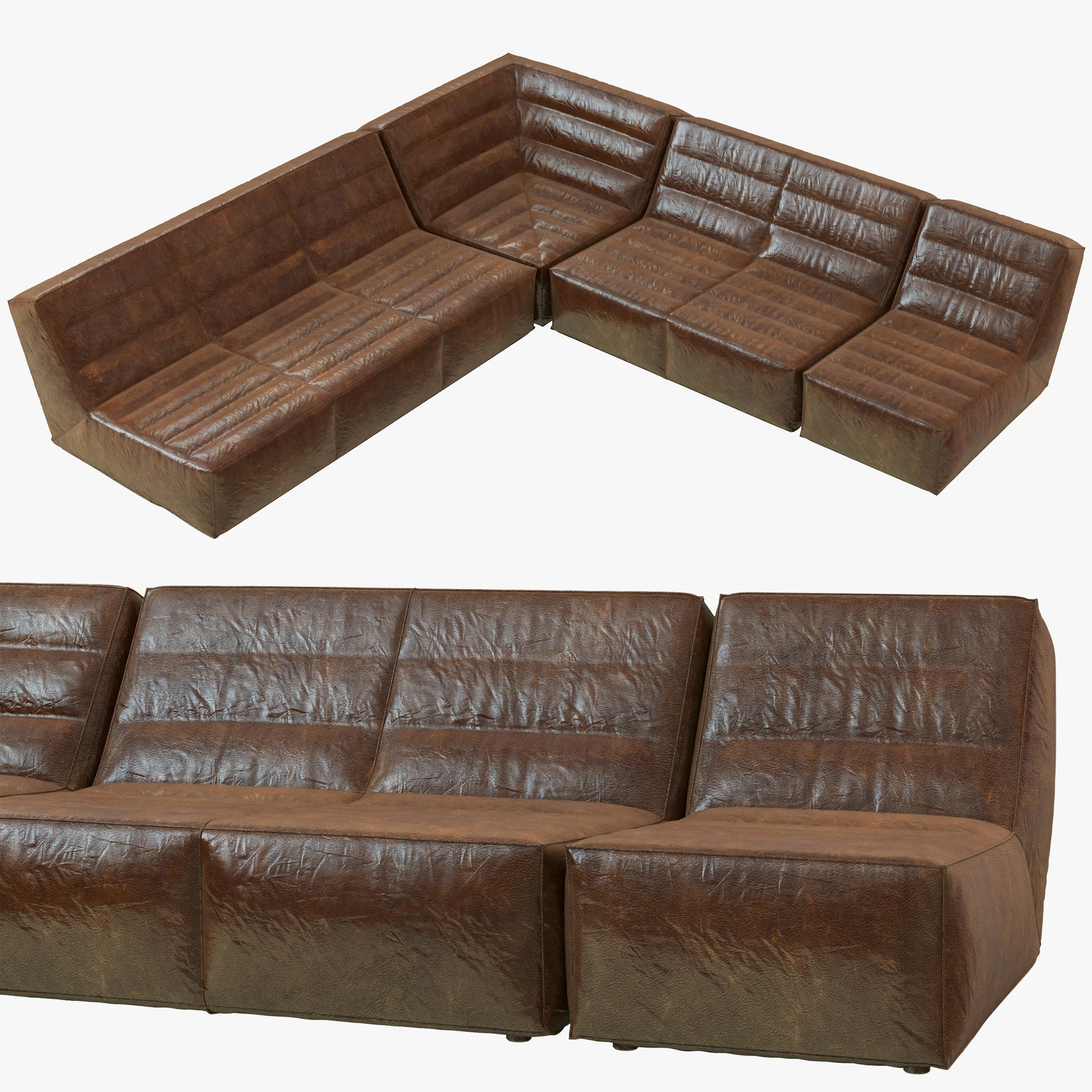 Restoration Hardware Chelsea Leather Square Corner Sectional — 3D model preview 2
