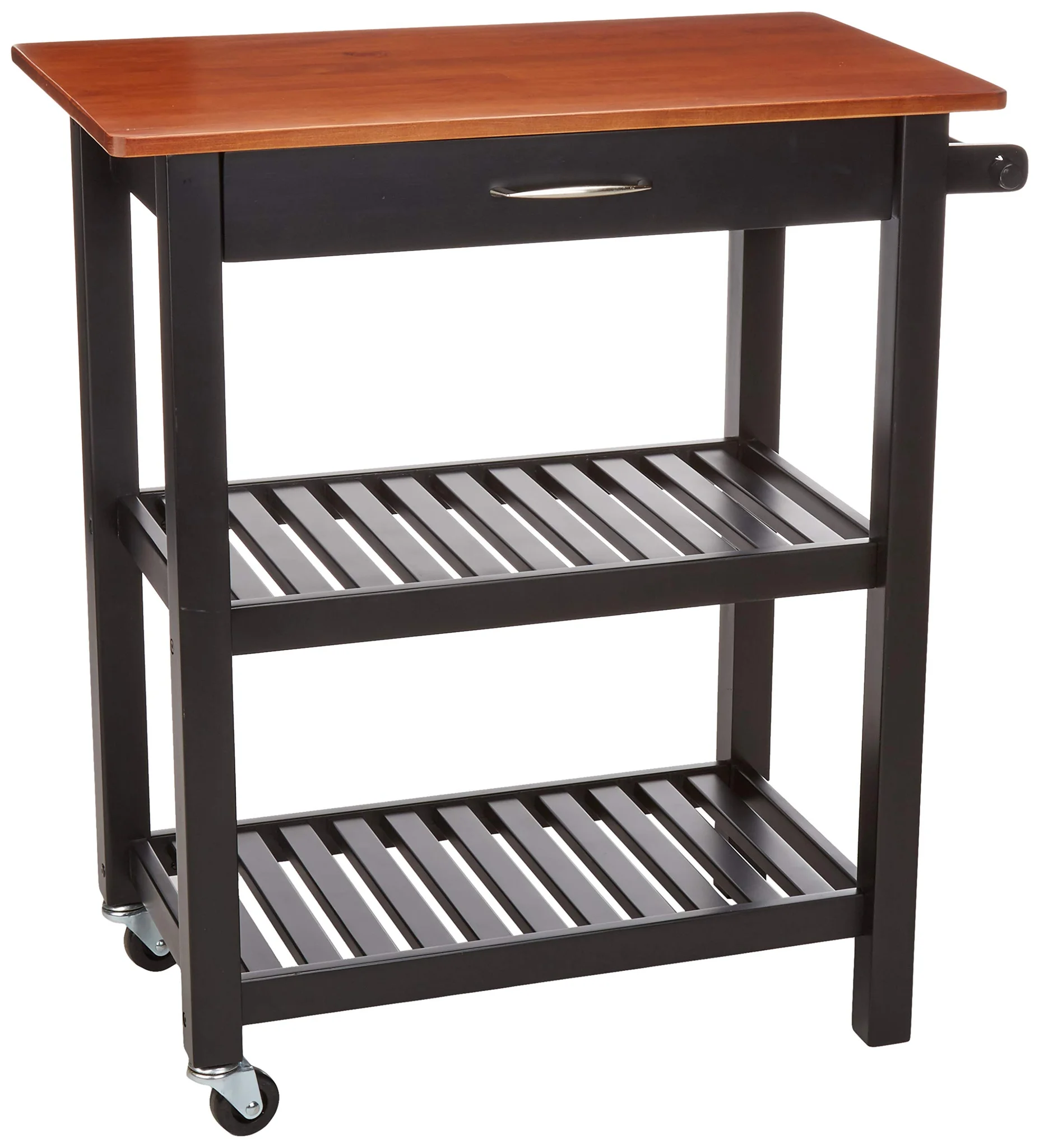 Rolling Kitchen Cart Island with Open Shelves and Drawer