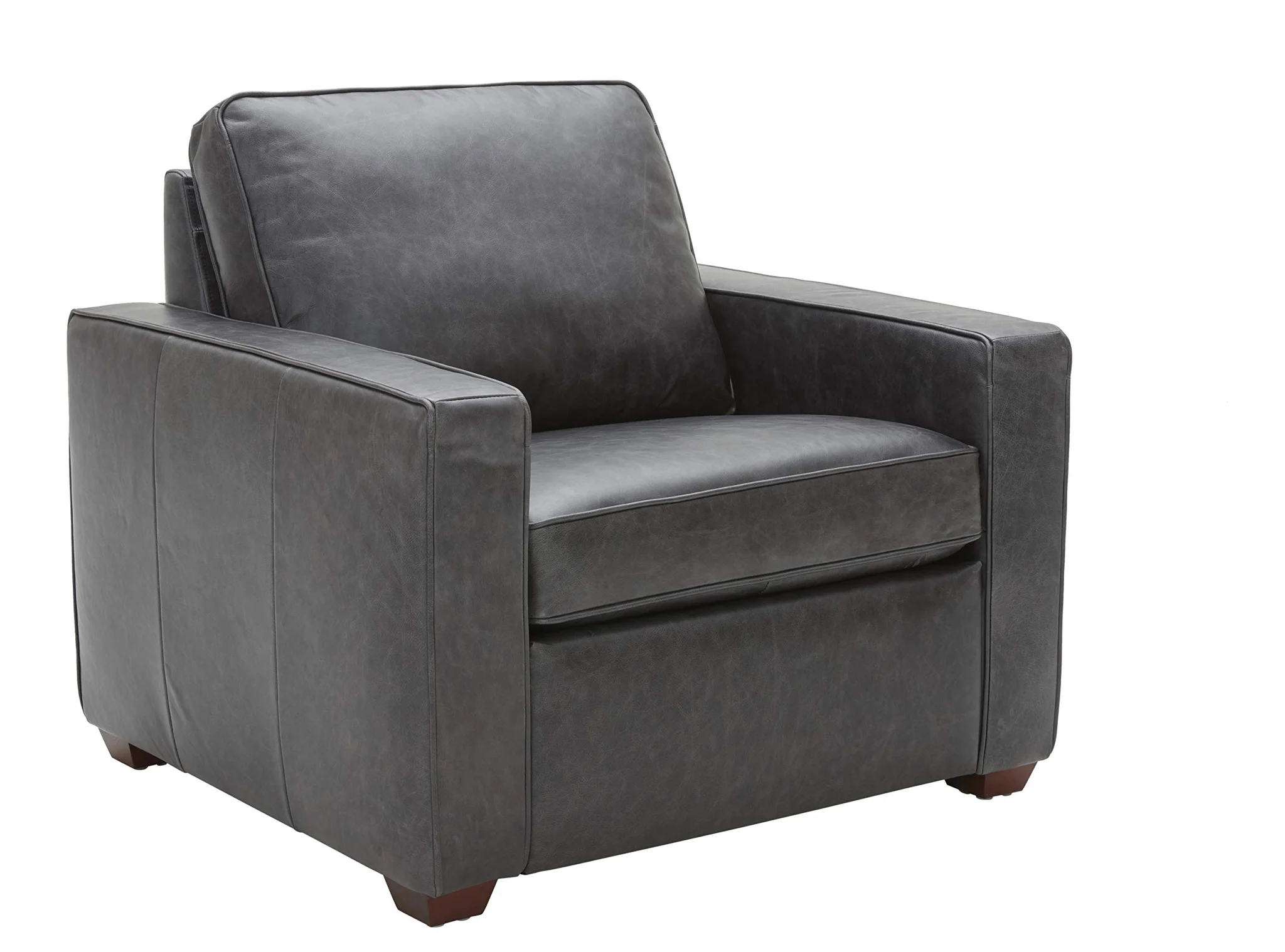 Contemporary Top-Grain Leather Armchair – Charcoal Grey with Walnut Legs
