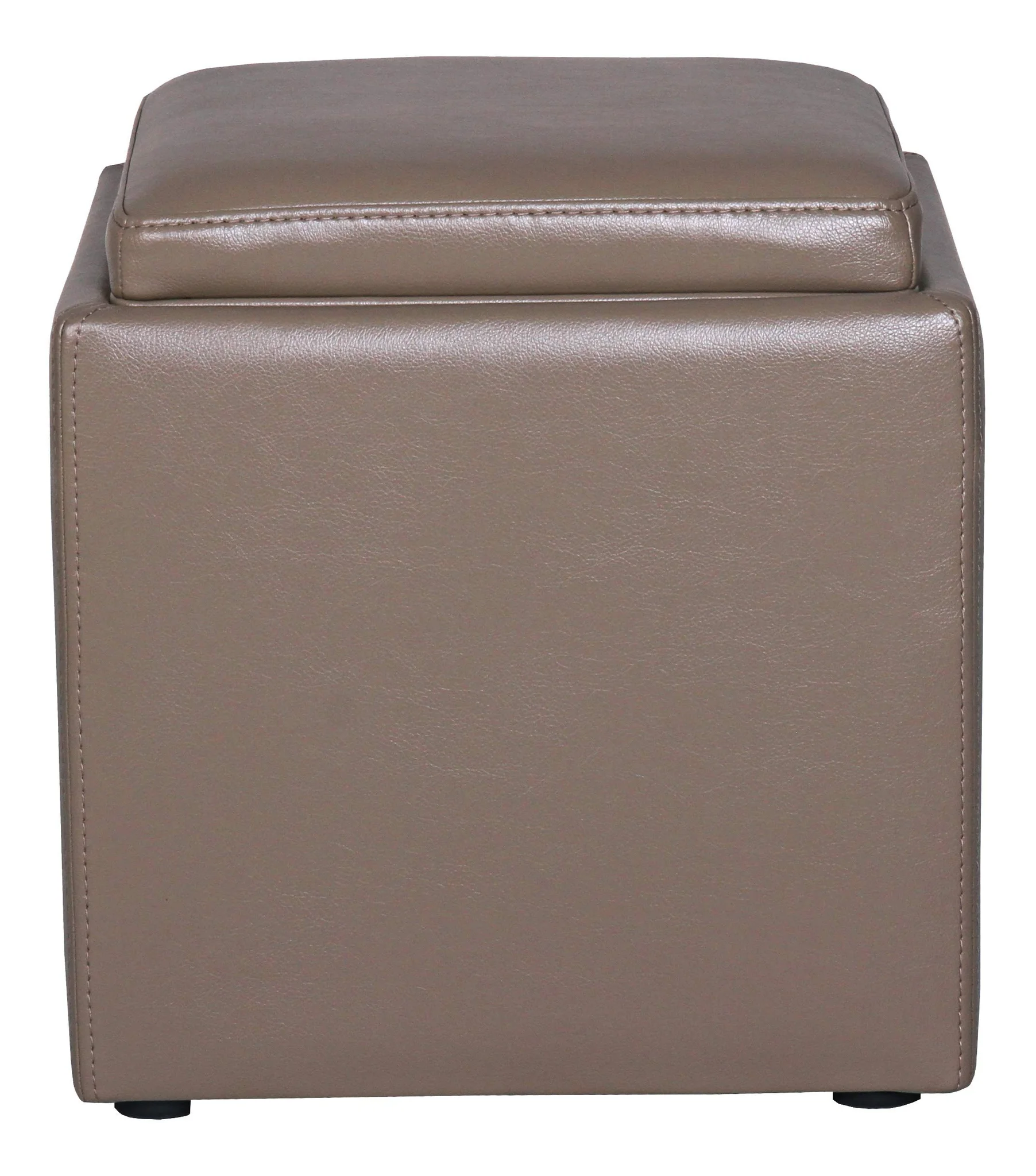 Faux Leather Storage Ottoman with Lift-Top Lid – Taupe Cube Pouf