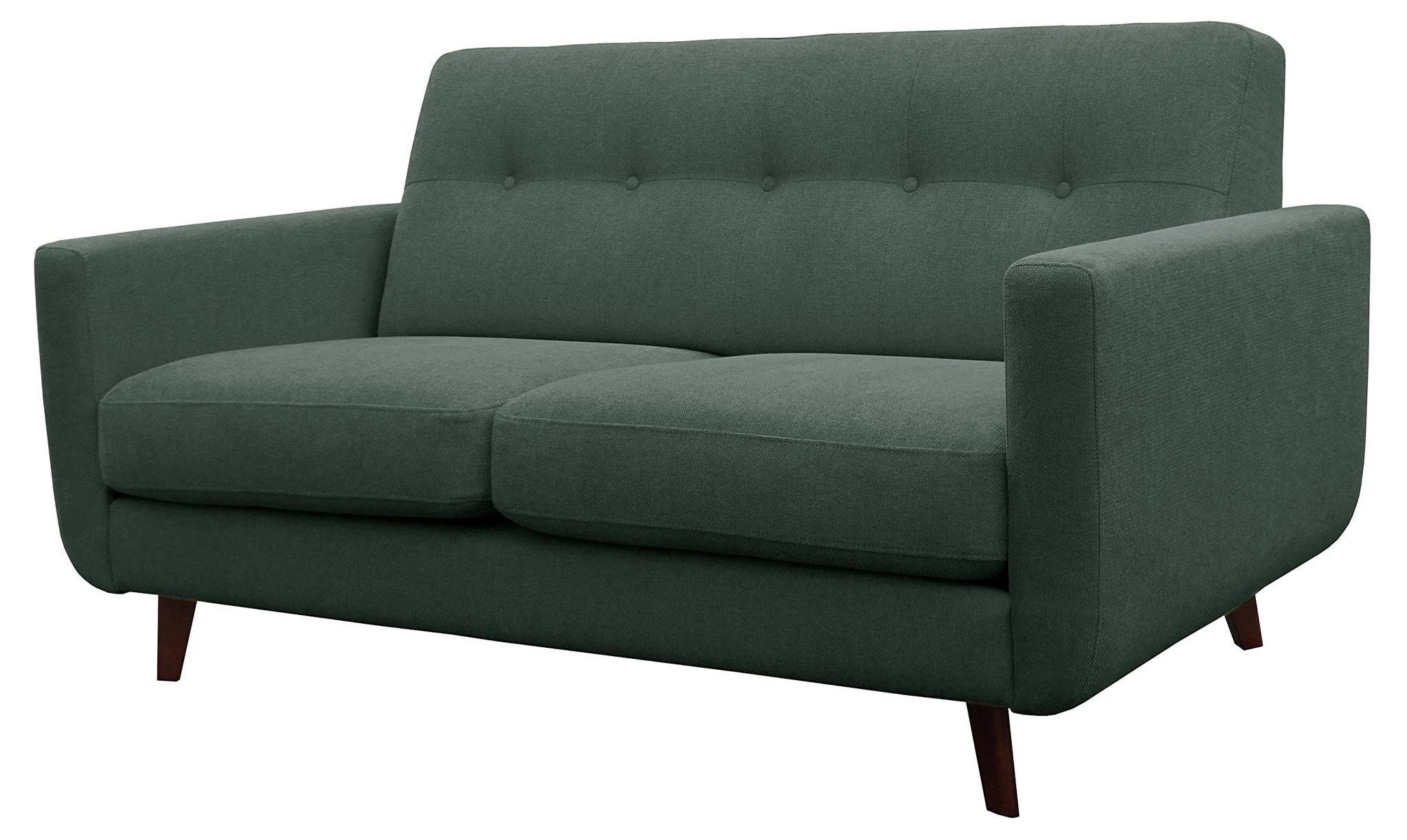 Mid-Century Modern Emerald Green Loveseat with Tufted Back