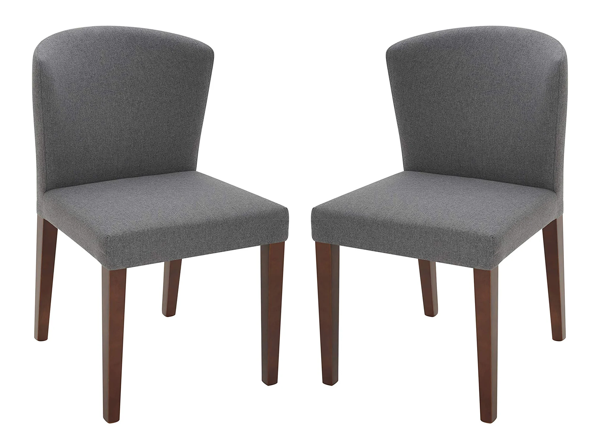 Modern Upholstered Dining Chair Set – Grey Fabric with Walnut Wood Legs