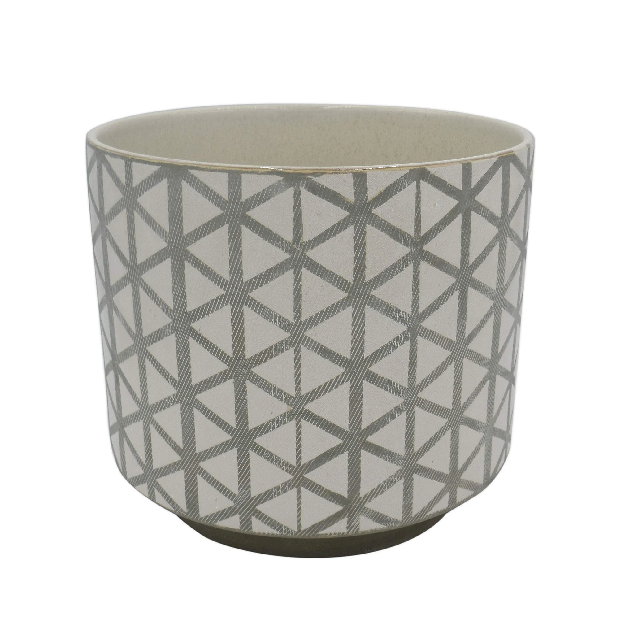 Modern Geometric Lattice Stoneware Planter – Gray & White