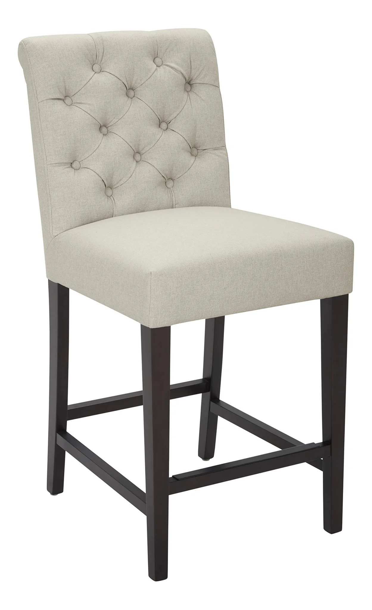 Tufted Upholstered Counter Height Bar Stool with Espresso Wood Legs