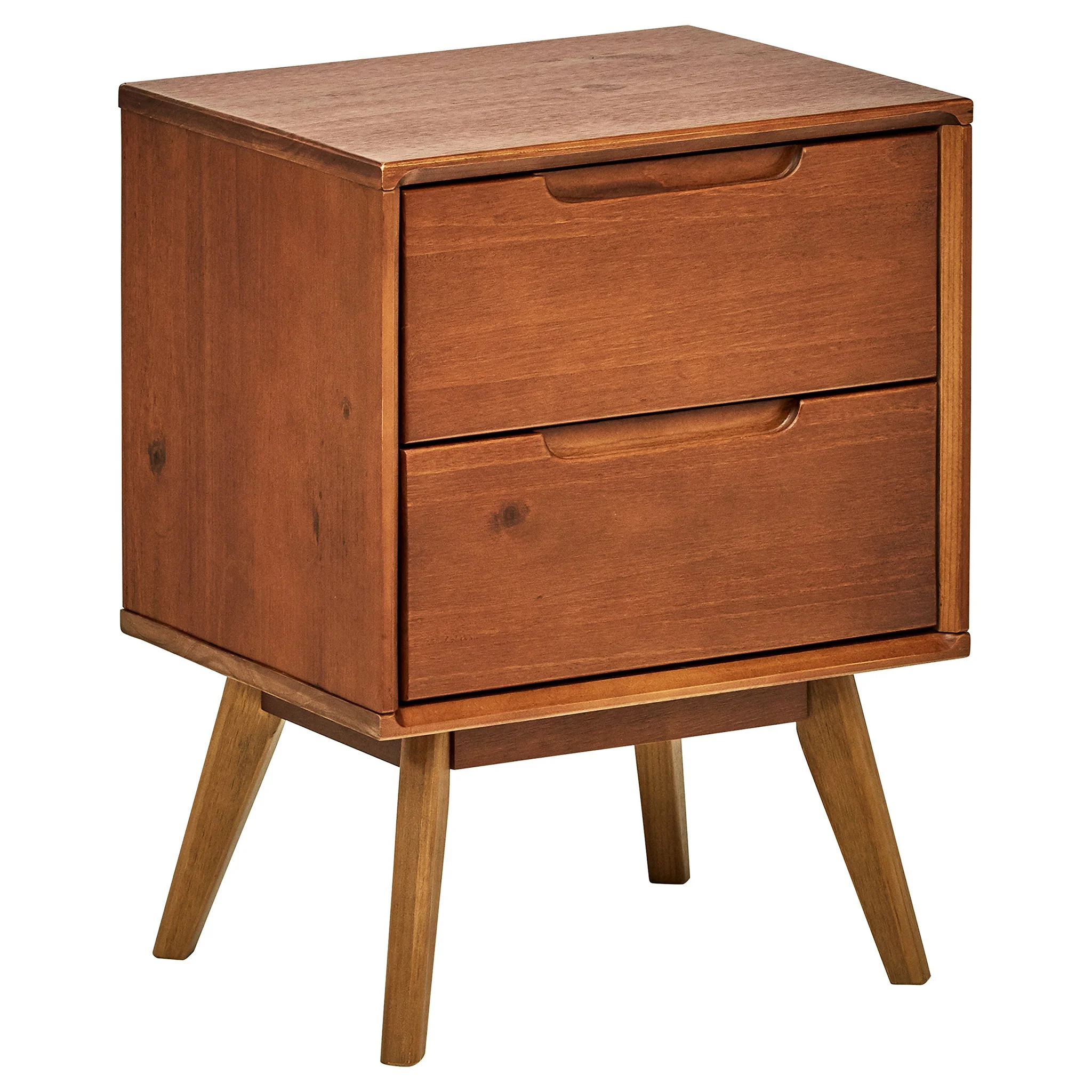 Mid-Century Modern 2-Drawer Nightstand Walnut Wood