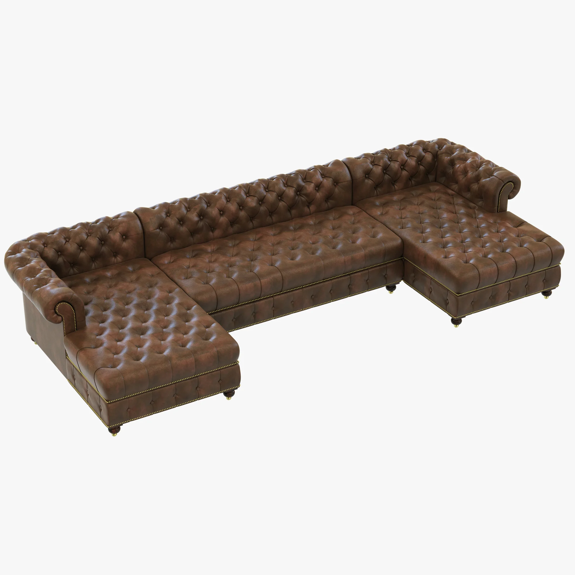 Restoration Hardware Cambridge Leather U Chaise Sectional — 3D model preview 5