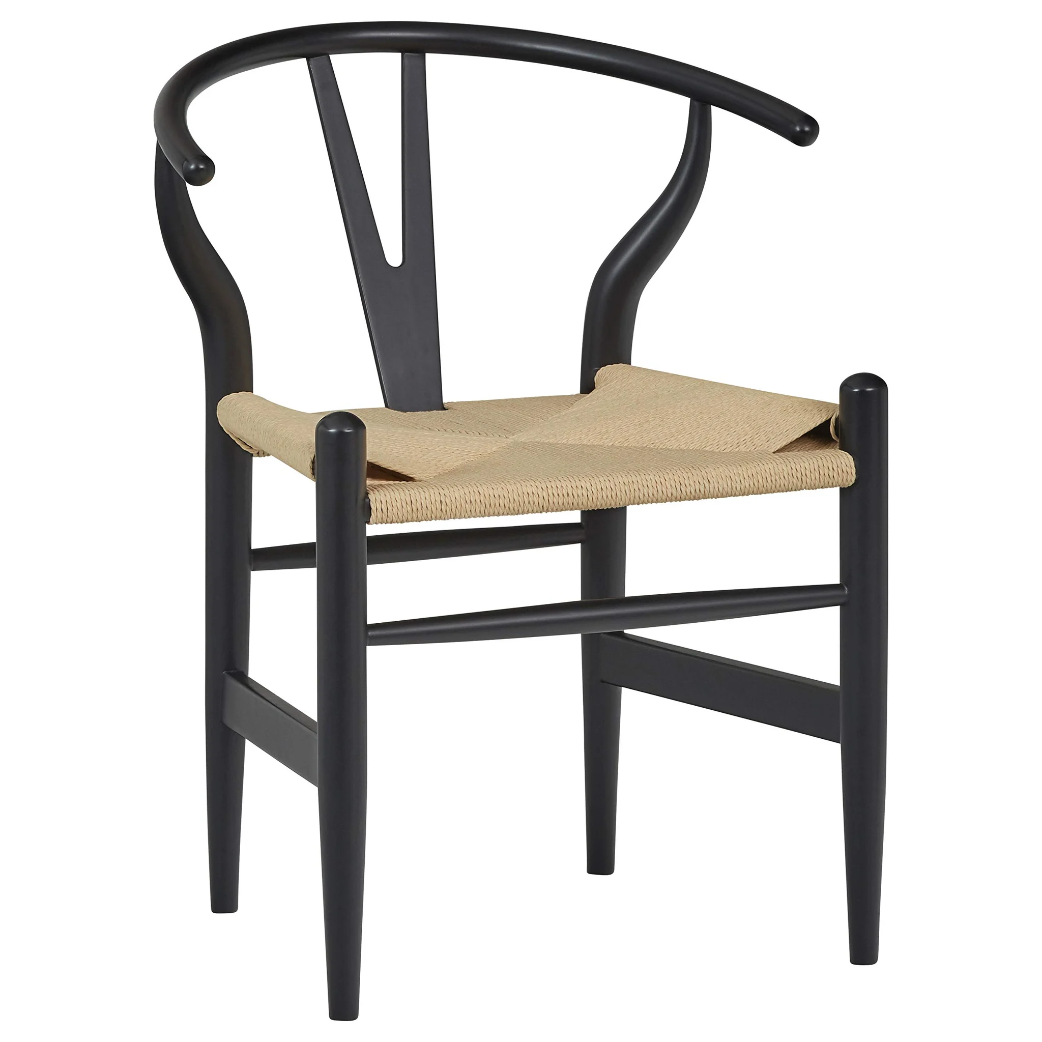 Mid-Century Wishbone Dining Chair Black Natural Rattan
