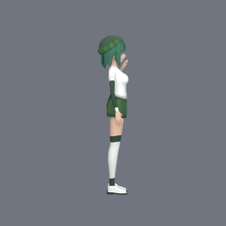 Stylized Anime Girl 02 Rigged, 3D model preview 1