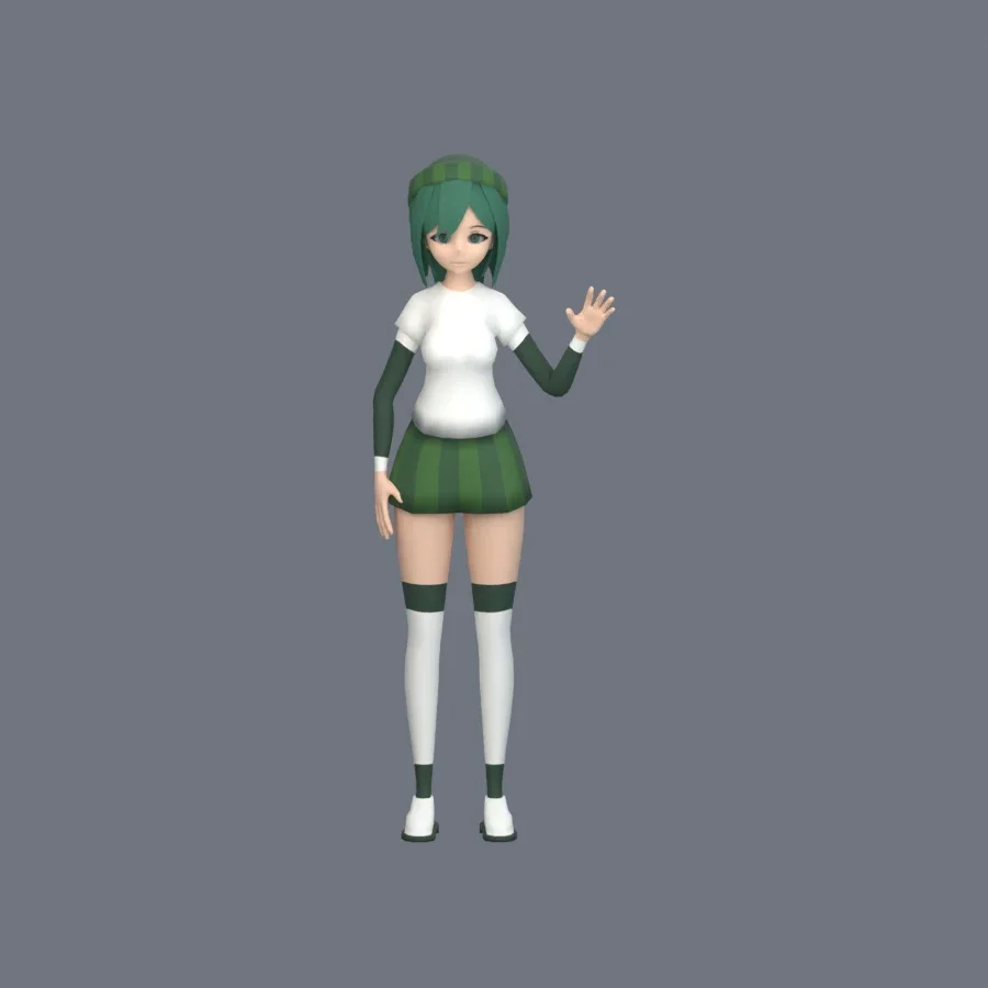 Stylized Anime Girl 02 Rigged, 3D model preview 3