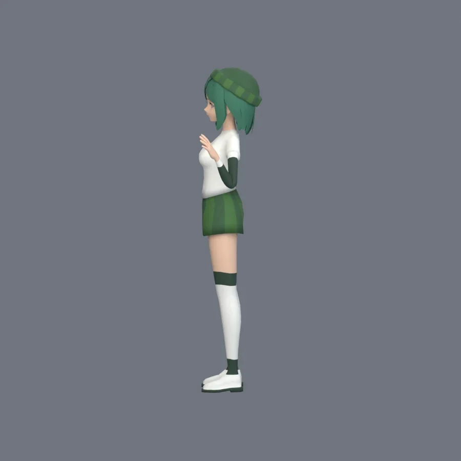 Stylized Anime Girl 02 Rigged, 3D model preview 4