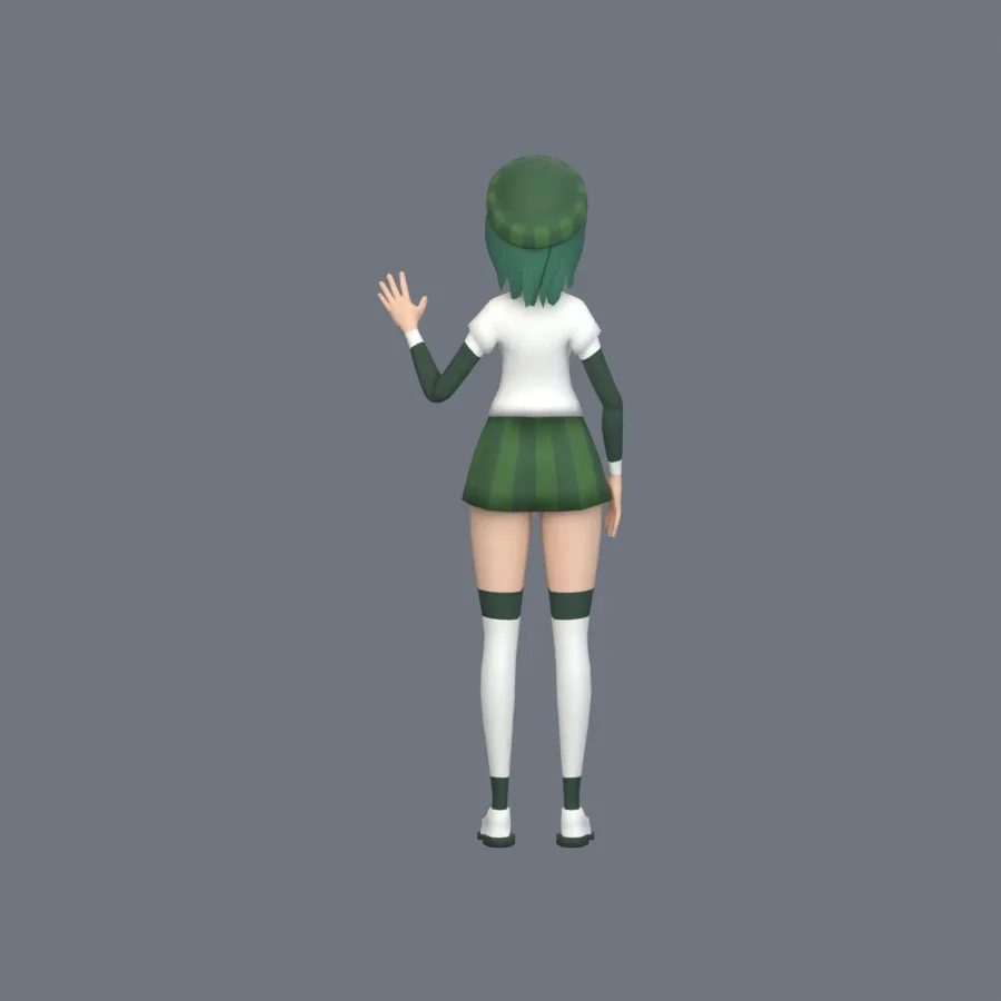 Stylized Anime Girl 02 Rigged, 3D model preview 5