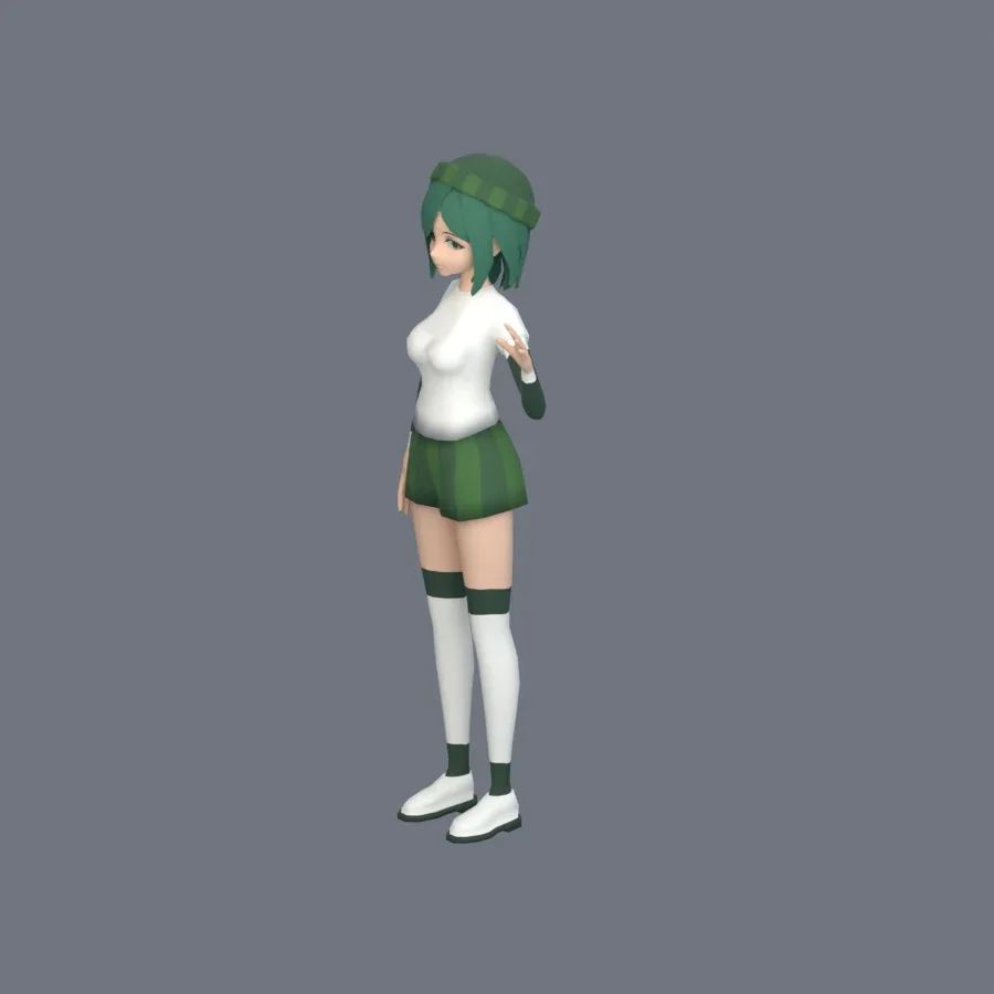 Stylized Anime Girl 02 Rigged, 3D model preview 6