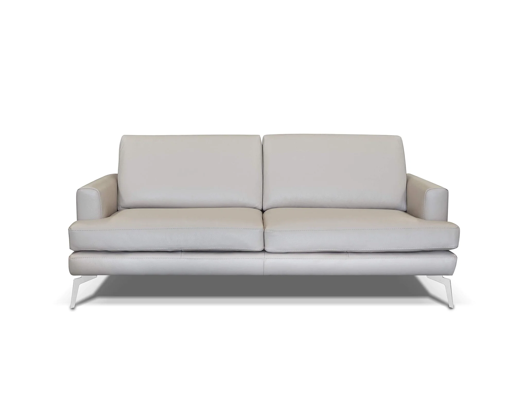 Modern Leather Two-Seater Sofa with Metal Legs – Light Grey