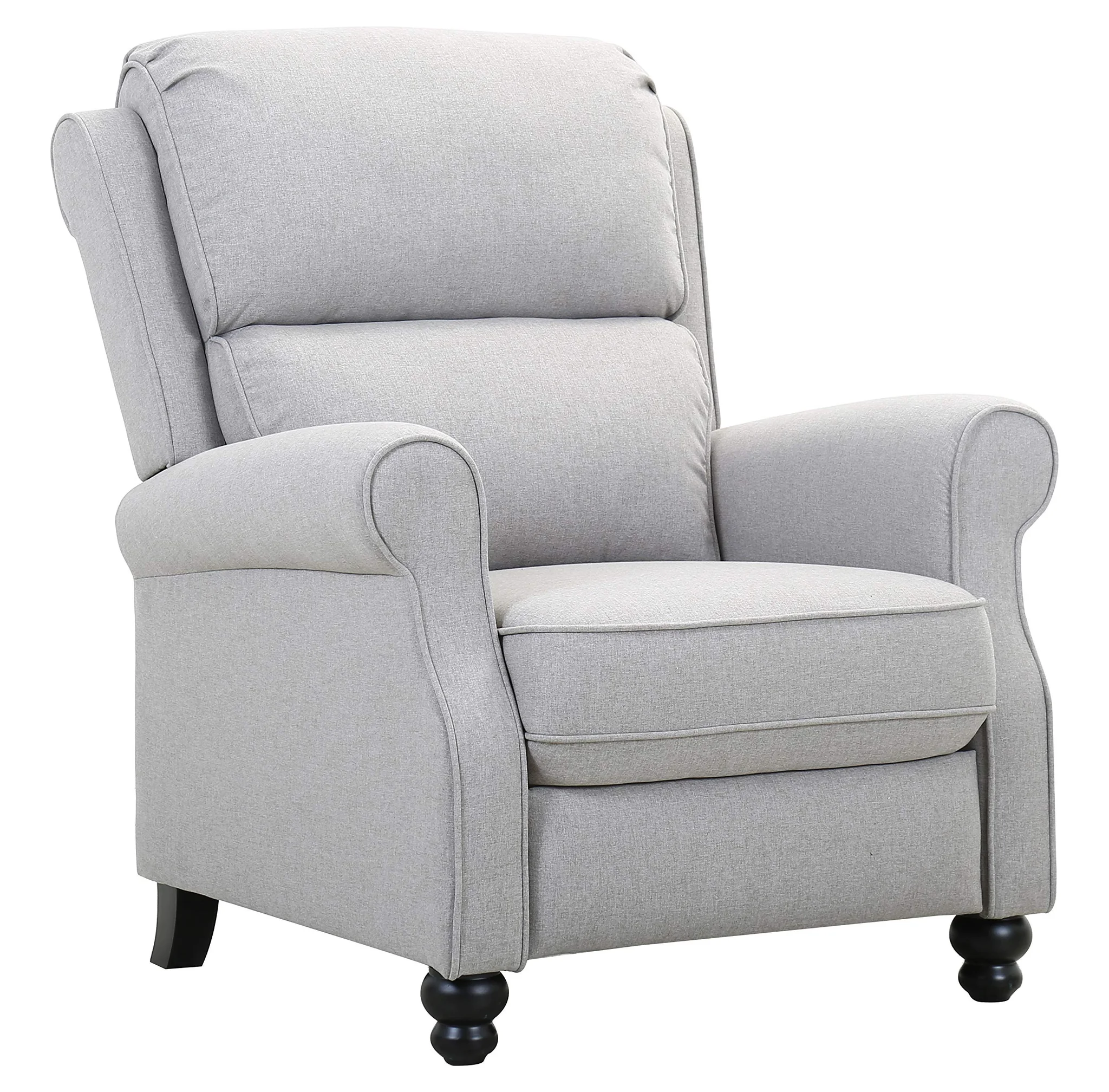 Light Grey Fabric Push-Back Recliner with Rolled Arms