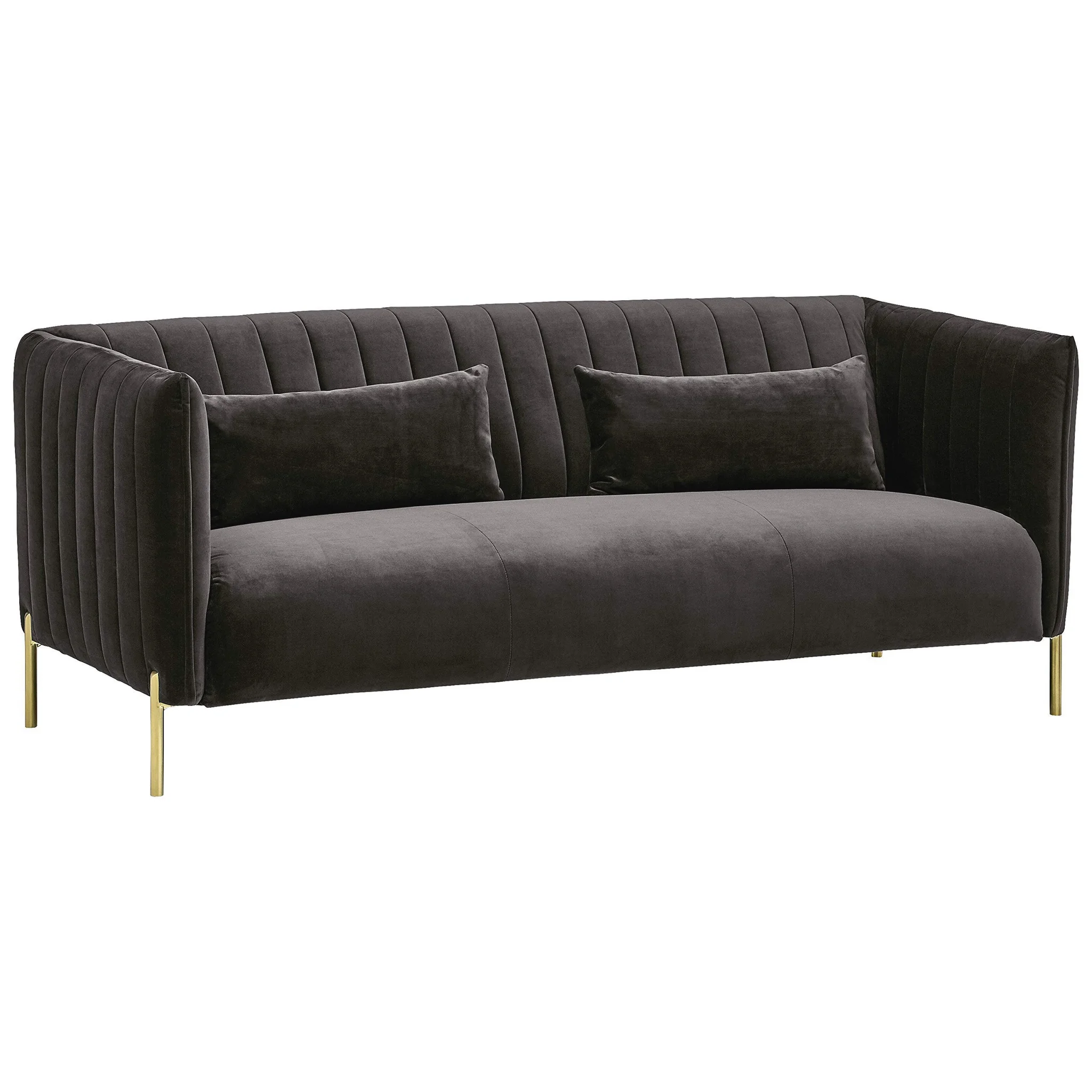 Mid-Century Modern Grey Velvet Sofa with Gold Legs
