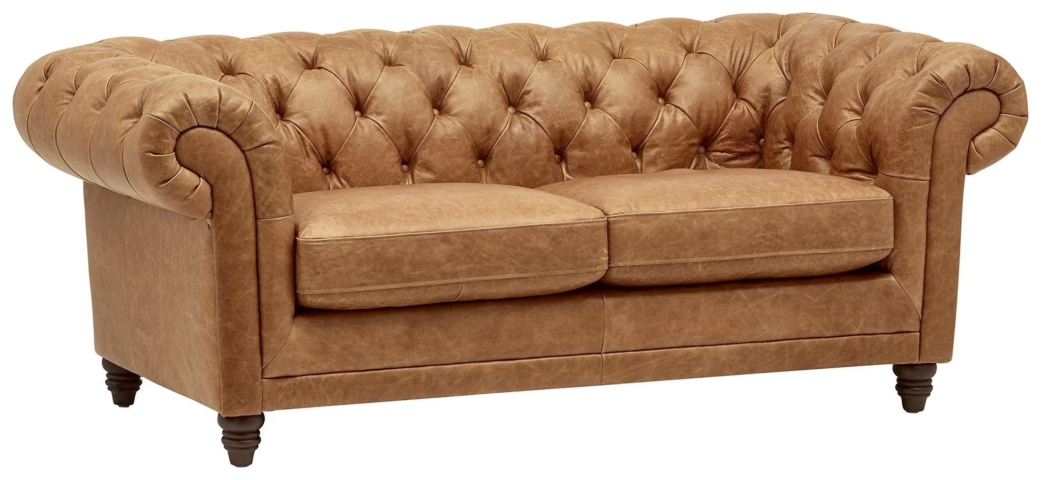 Chesterfield Tufted Leather Loveseat Sofa – Cognac Brown