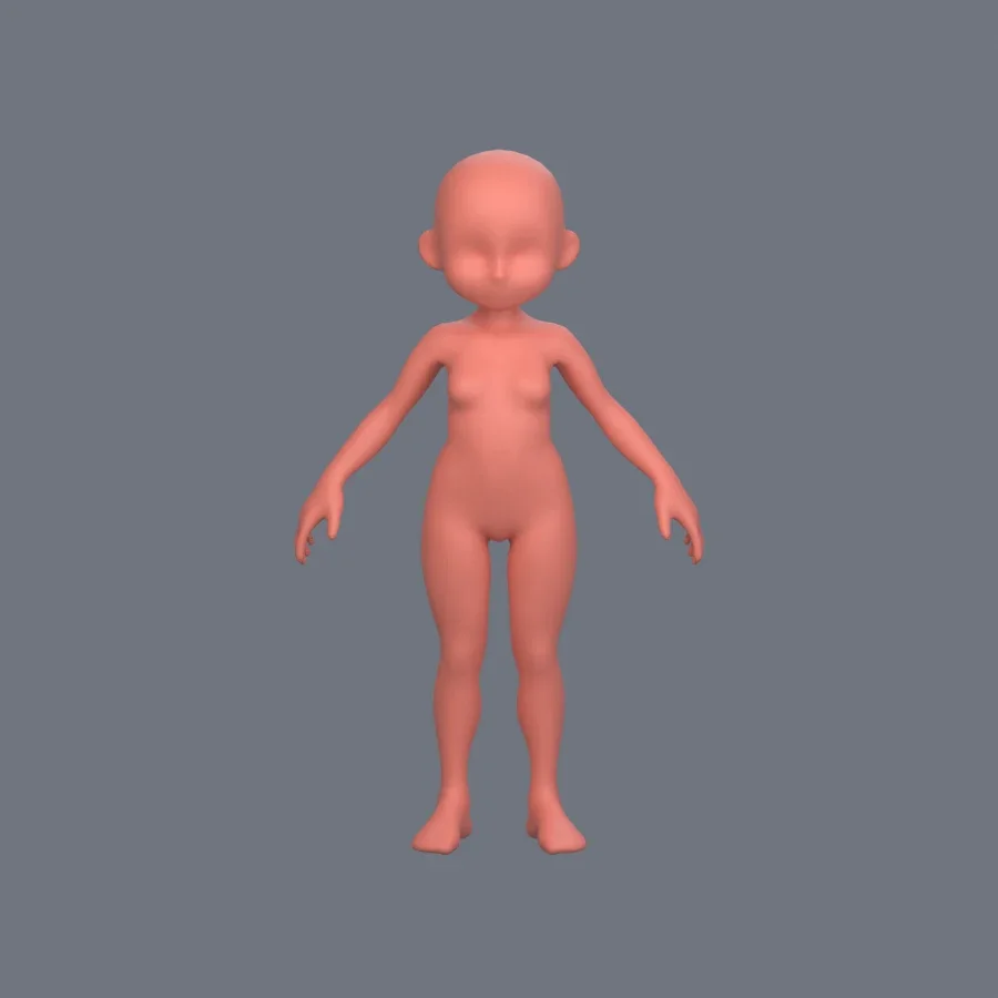 Basemesh Stylized Girl 02, 3D model preview 1
