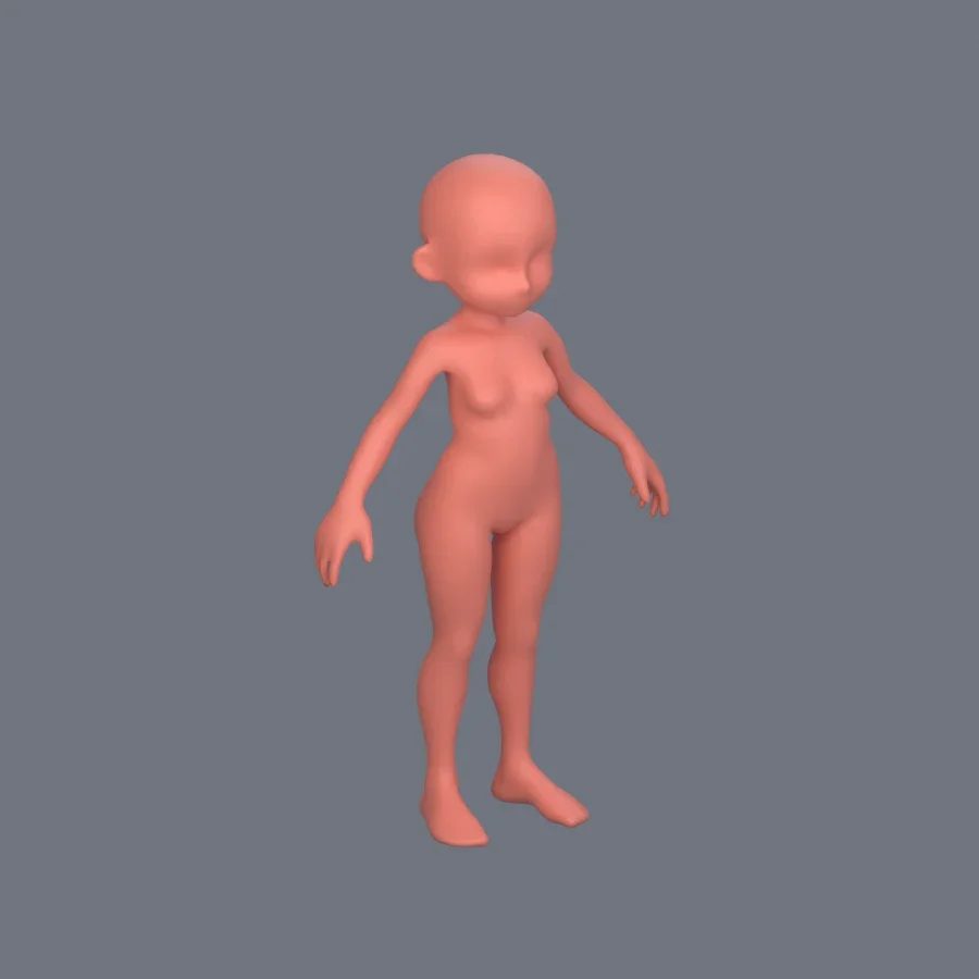 Basemesh Stylized Girl 02, 3D model preview 2