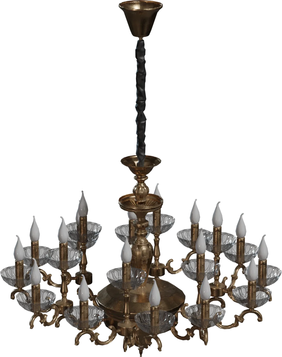 Ornate Brass Chandelier with Crystal Bowls and Candle Arms