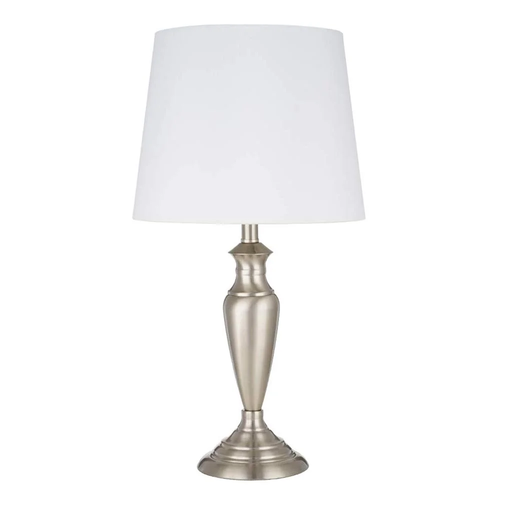 Classic Brushed Nickel Table Lamp with White Fabric Shade