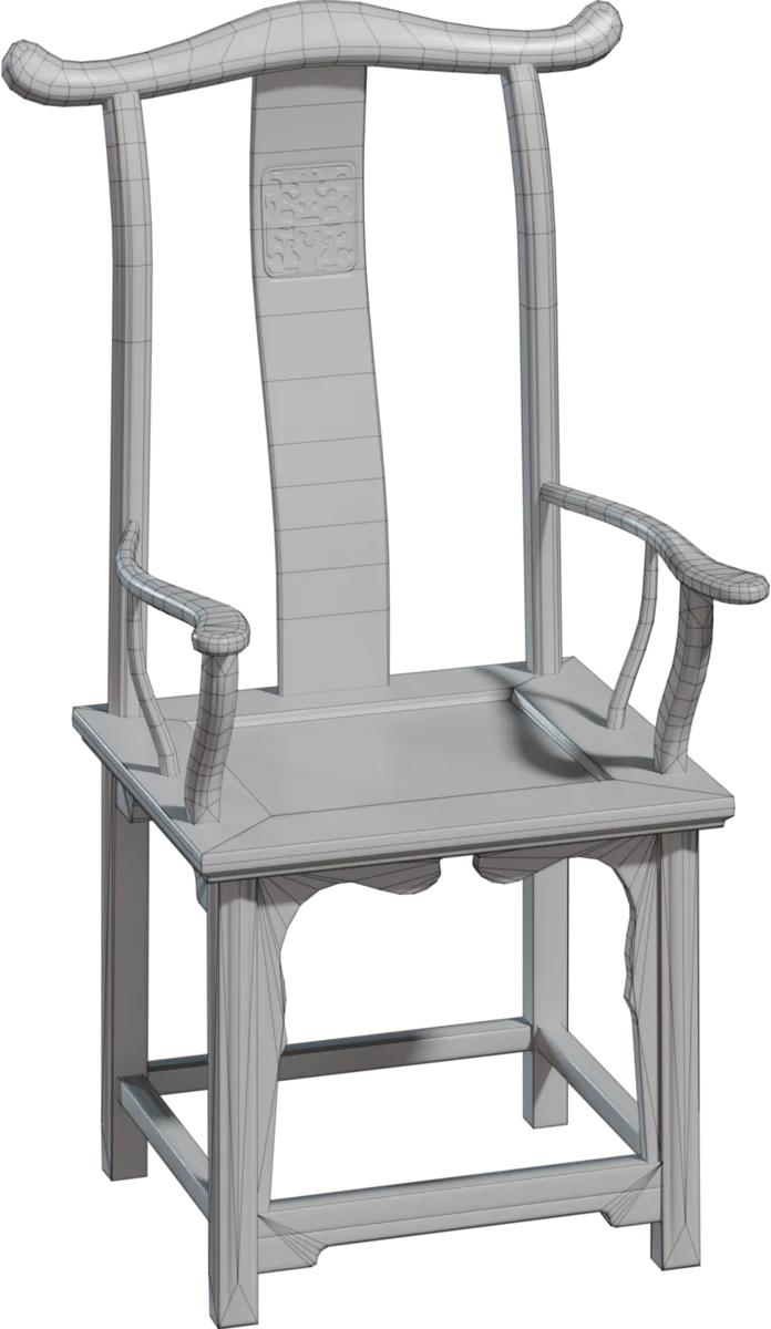 Traditional Chinese Yoke-Back Armchair, 3D model preview 1