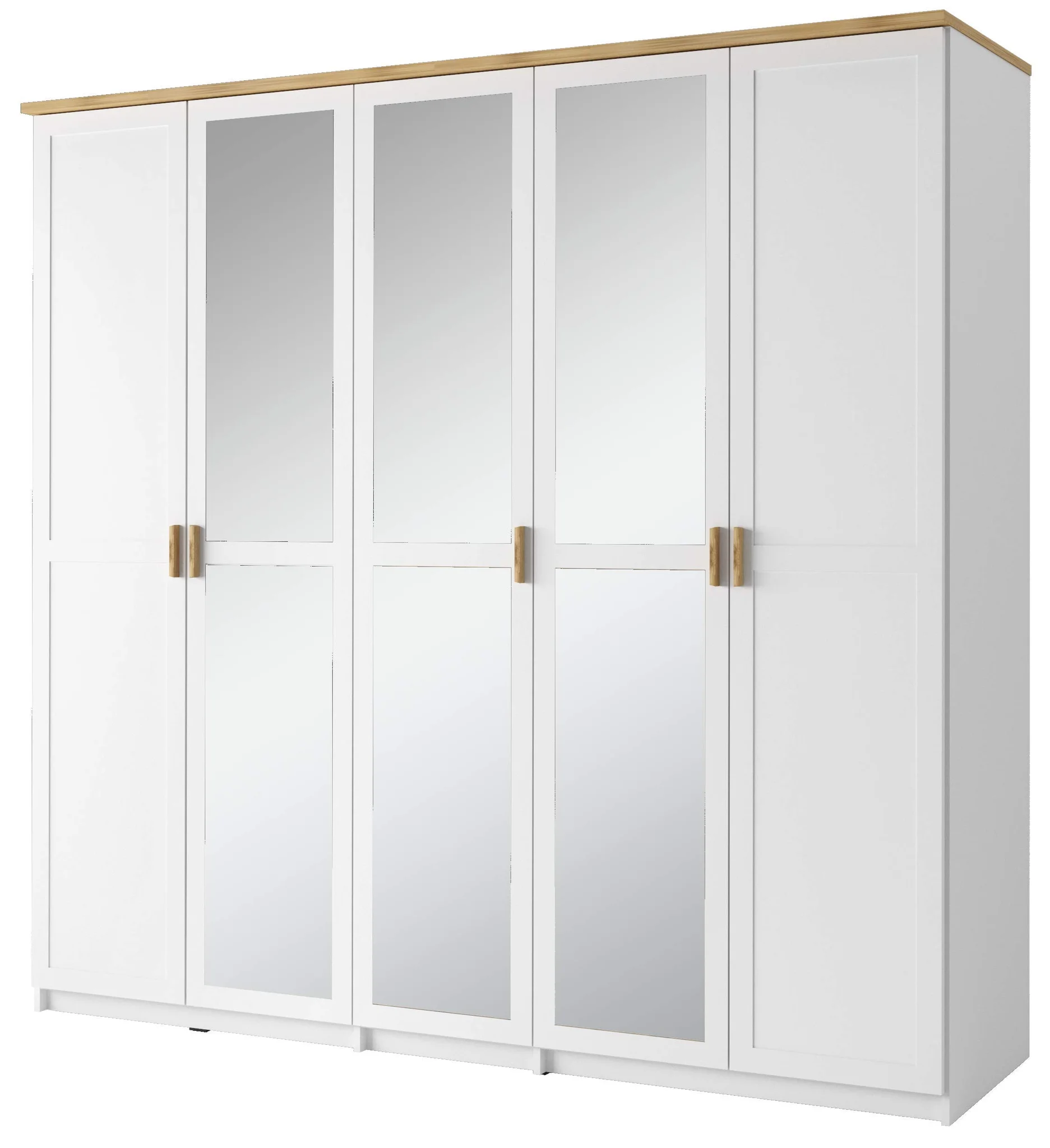Modern 5-Door Wardrobe with Mirrors and Oak Accents