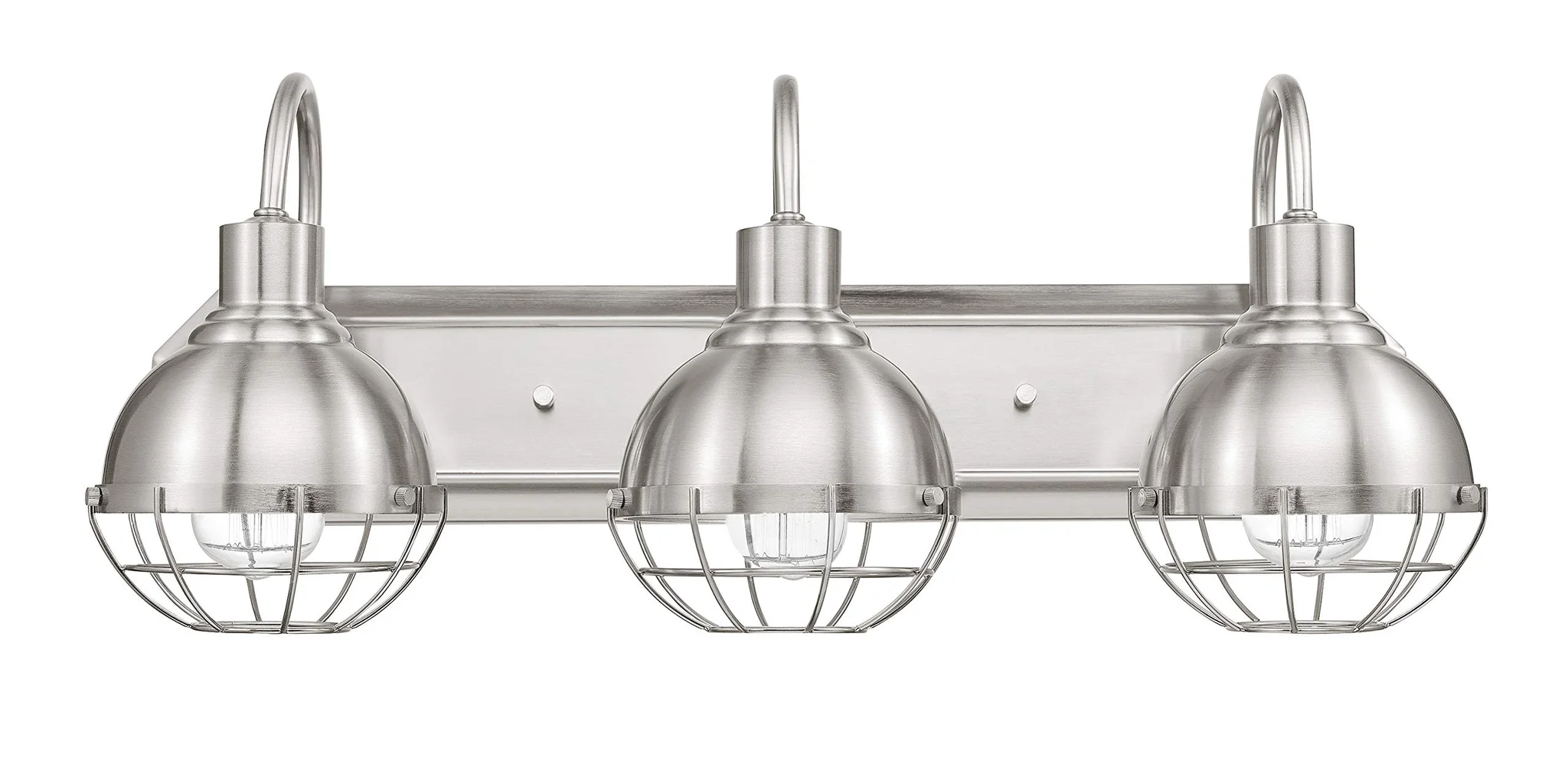 Industrial Brushed Nickel 3-Light Vanity Bar with Cage Shades