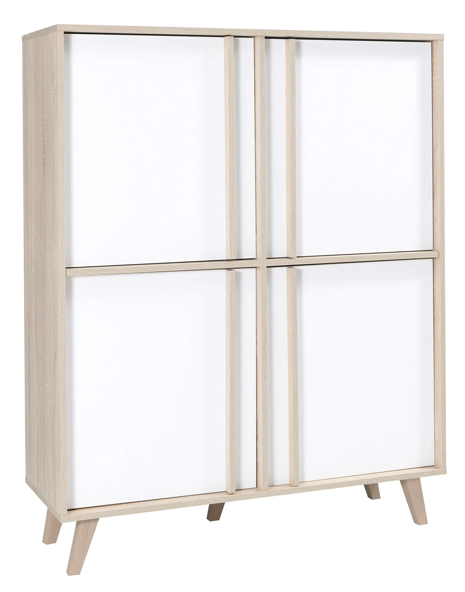 Scandinavian Oak & White Four-Door Storage Cabinet