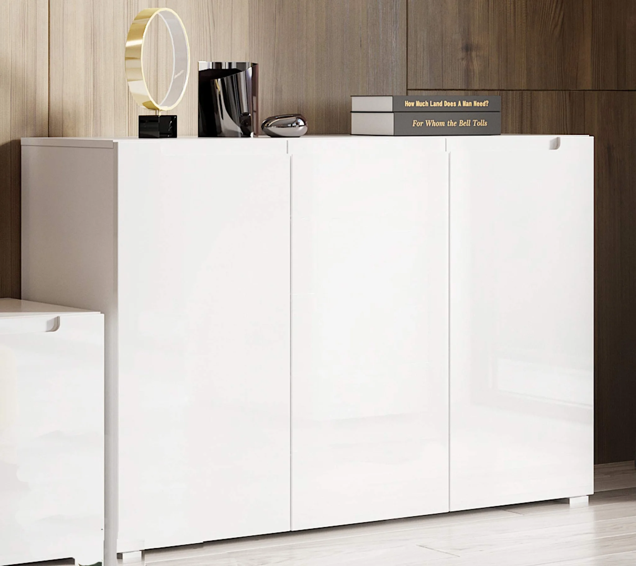 Modern White High-Gloss 3-Door Sideboard Cabinet