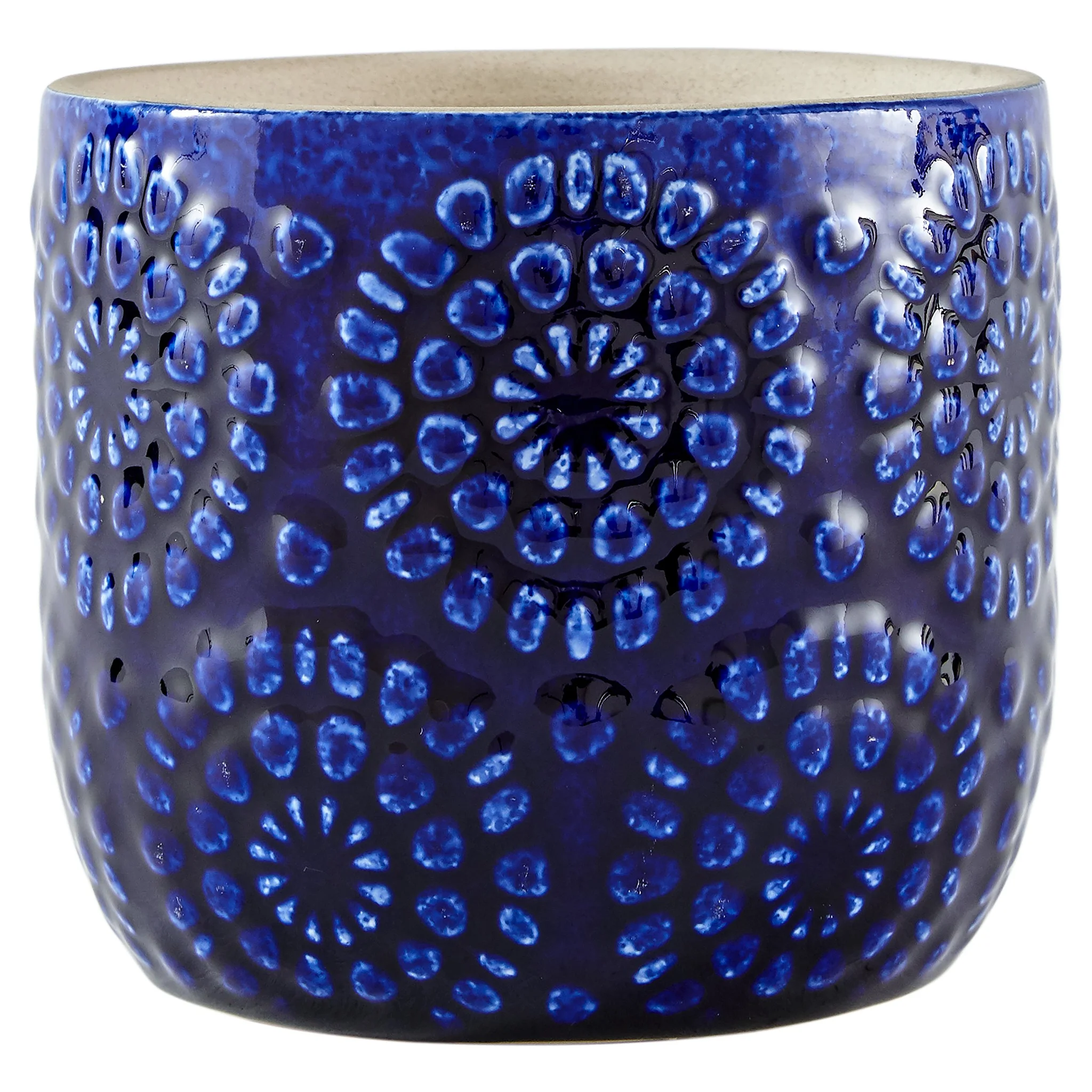Blue Ceramic Floral Embossed Decorative Planter Pot