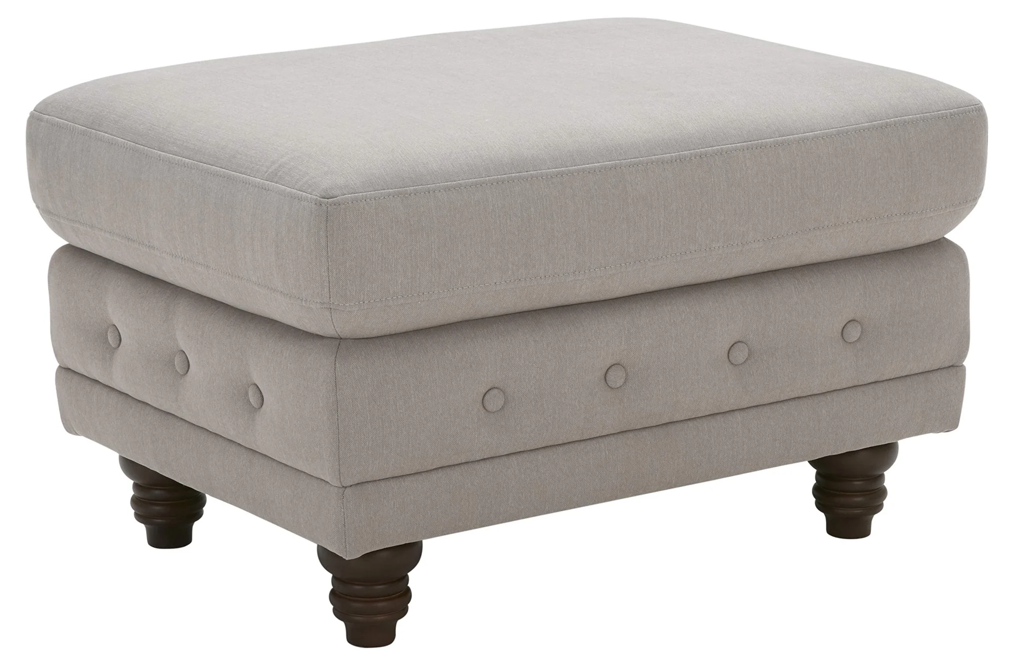 Chesterfield Tufted Ottoman with Turned Wood Legs – Slate Gray Fabric