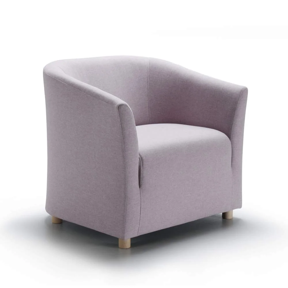 Modern Tub Armchair with Fabric Upholstery and Wooden Legs
