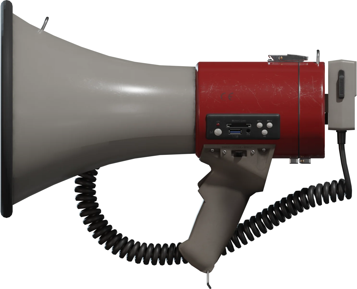 Megaphone Bullhorn with Coiled Cable, 3D model preview 2