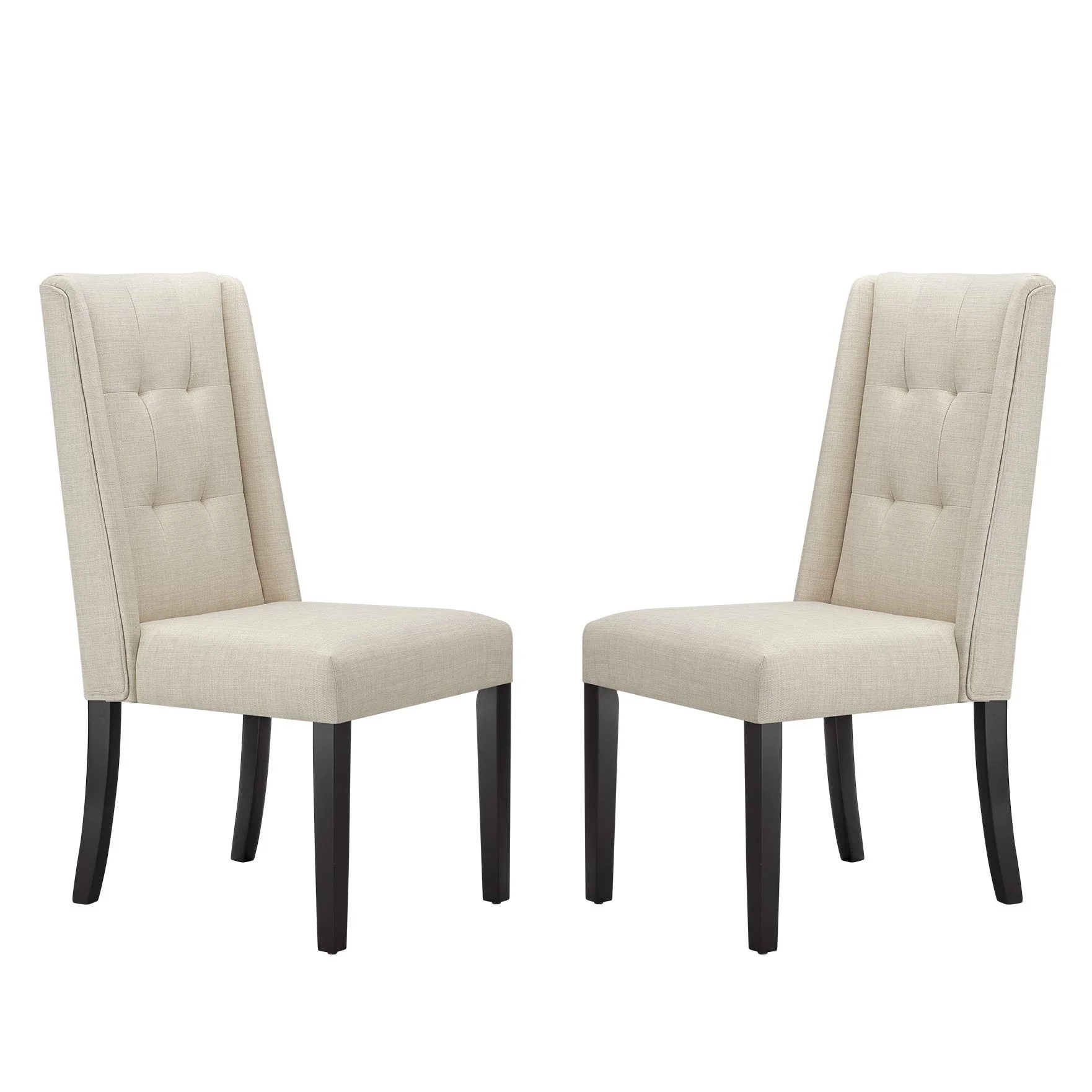 Tufted Beige Fabric Dining Chair with Black Wood Legs – Set of 2