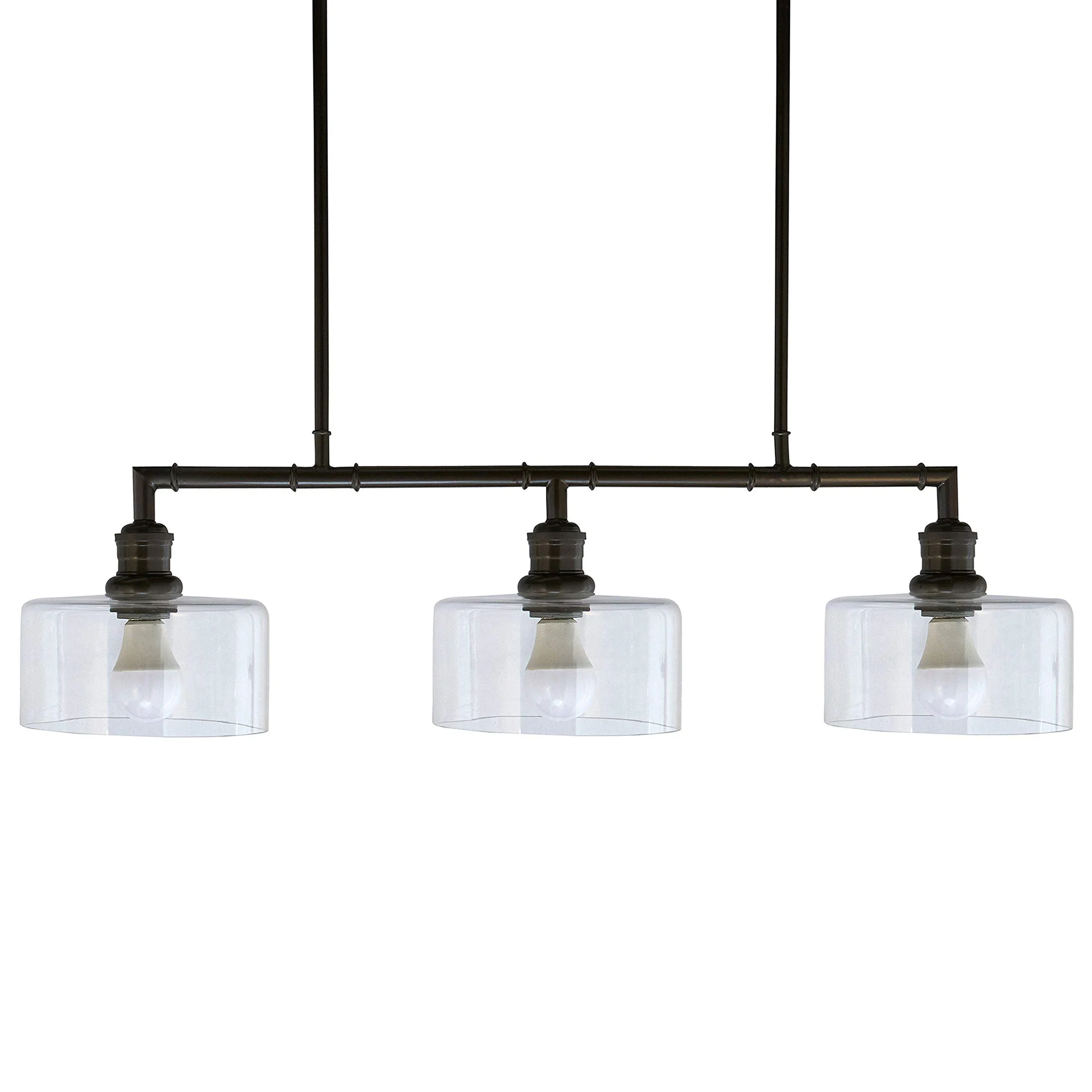 Industrial Triple Pendant Chandelier with Glass Shades – Gunmetal Black