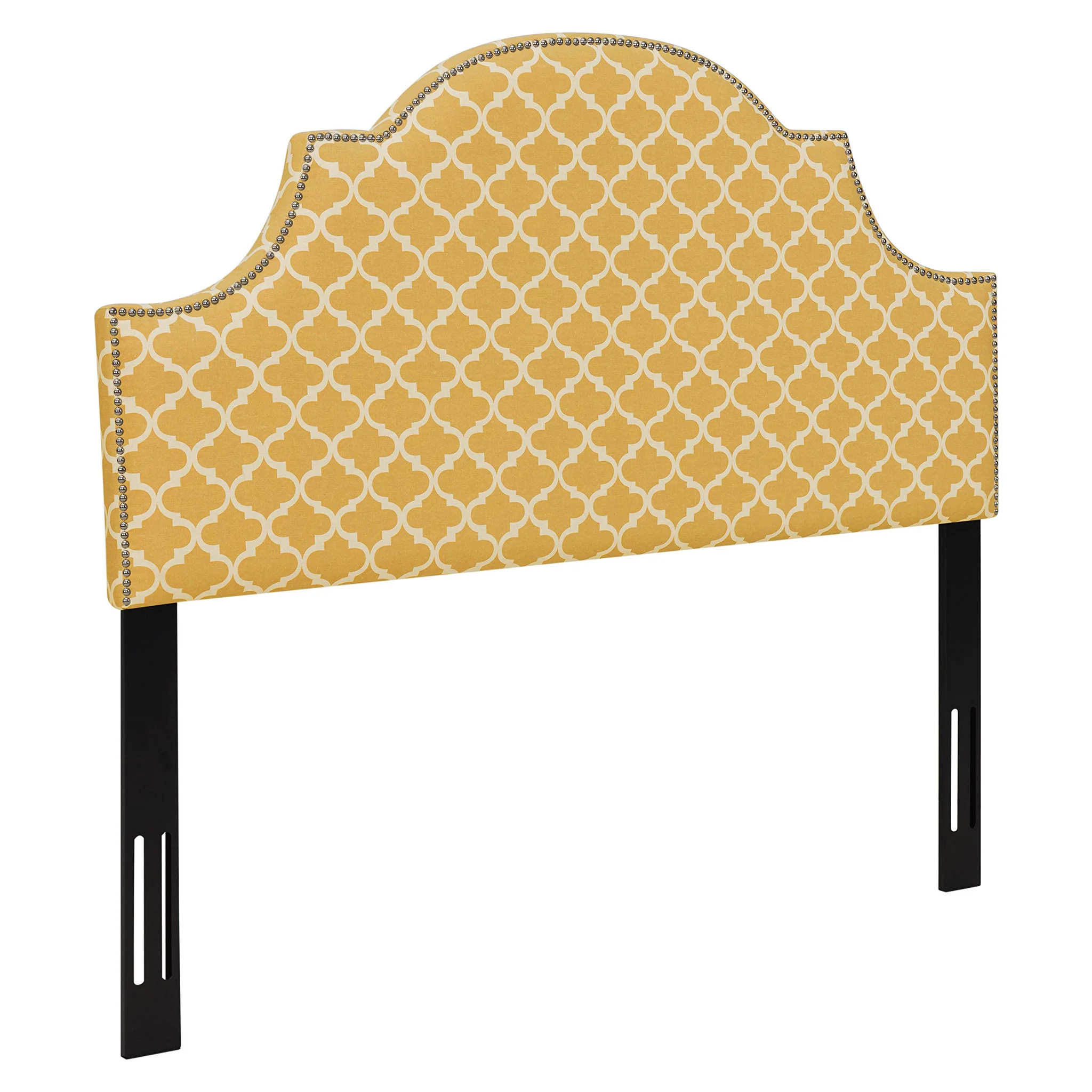 Upholstered Arched Headboard with Moroccan Trellis Pattern - Yellow and Cream