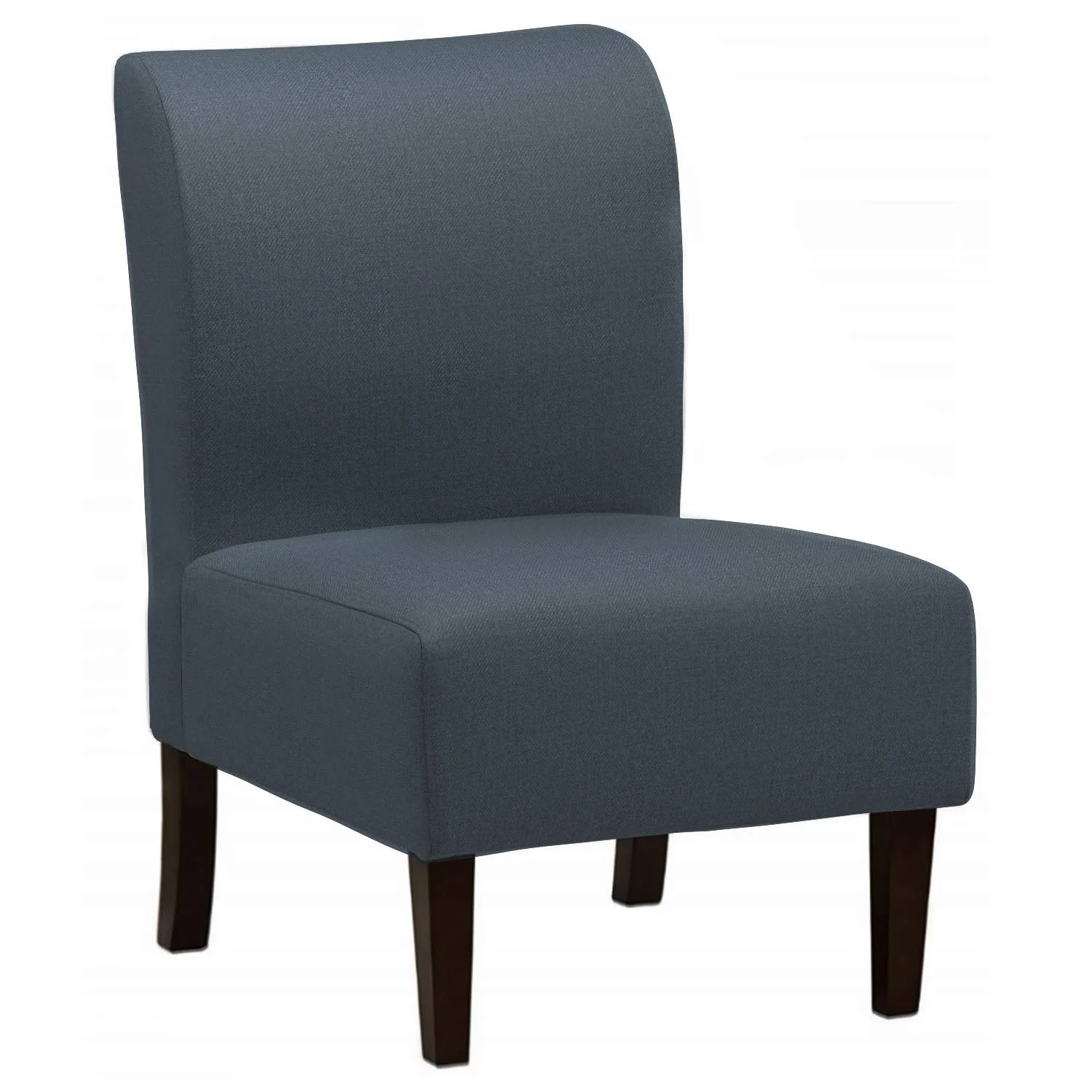 Modern Armless Slipper Accent Chair – Blue Linen Upholstery