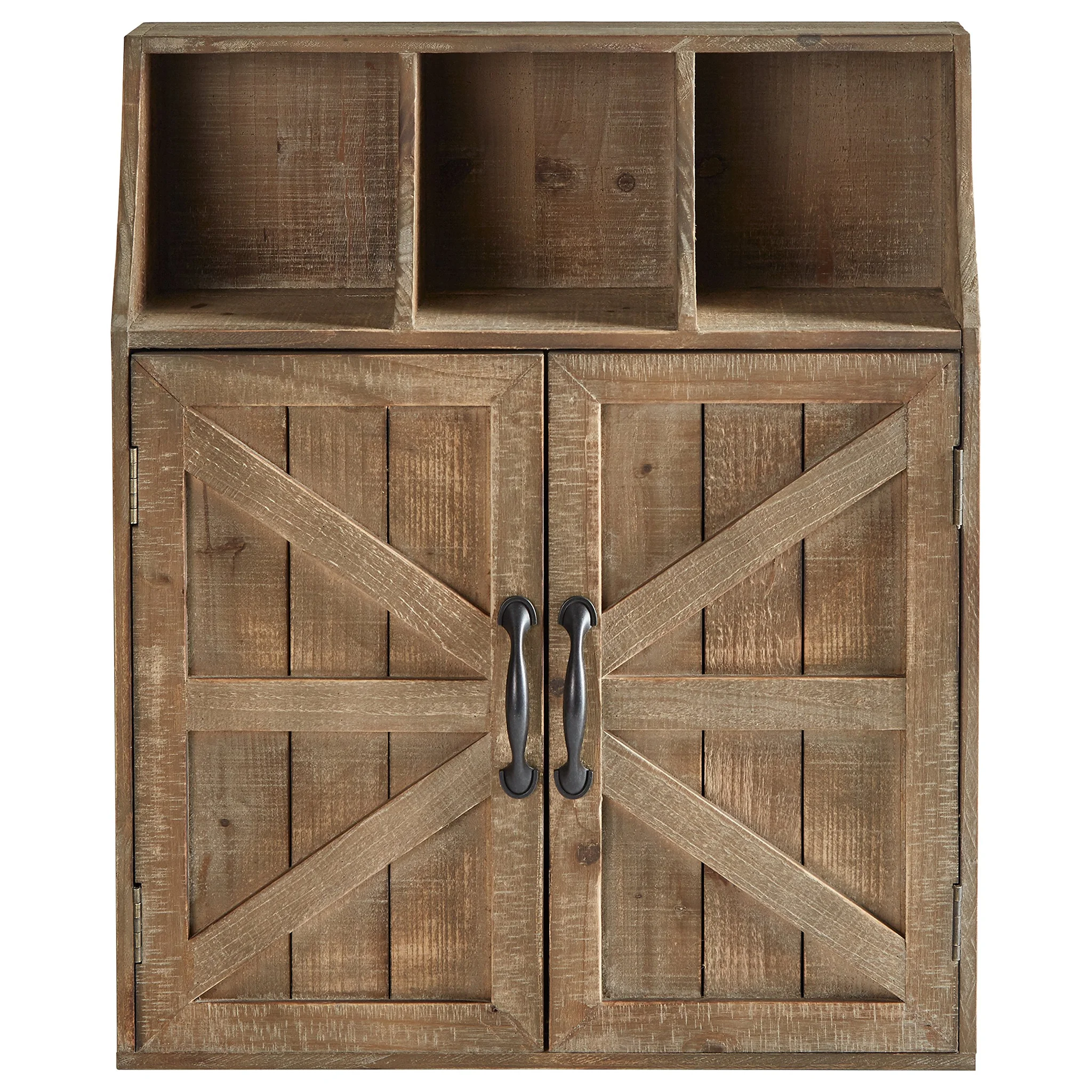 Farmhouse Barn Door Wall Cabinet with Open Cubbies