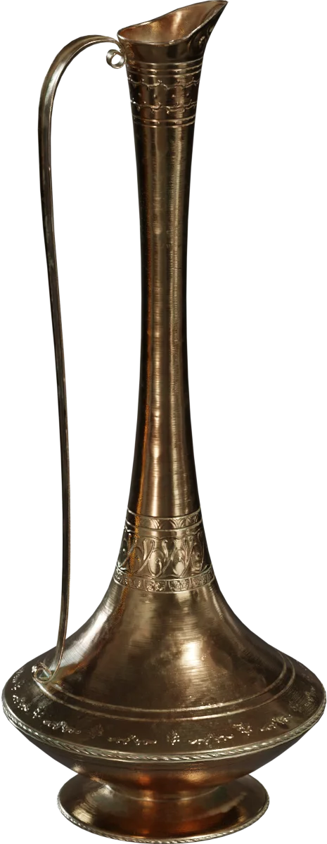 Antique Brass Ewer Vase with Engraved Ornamental Band