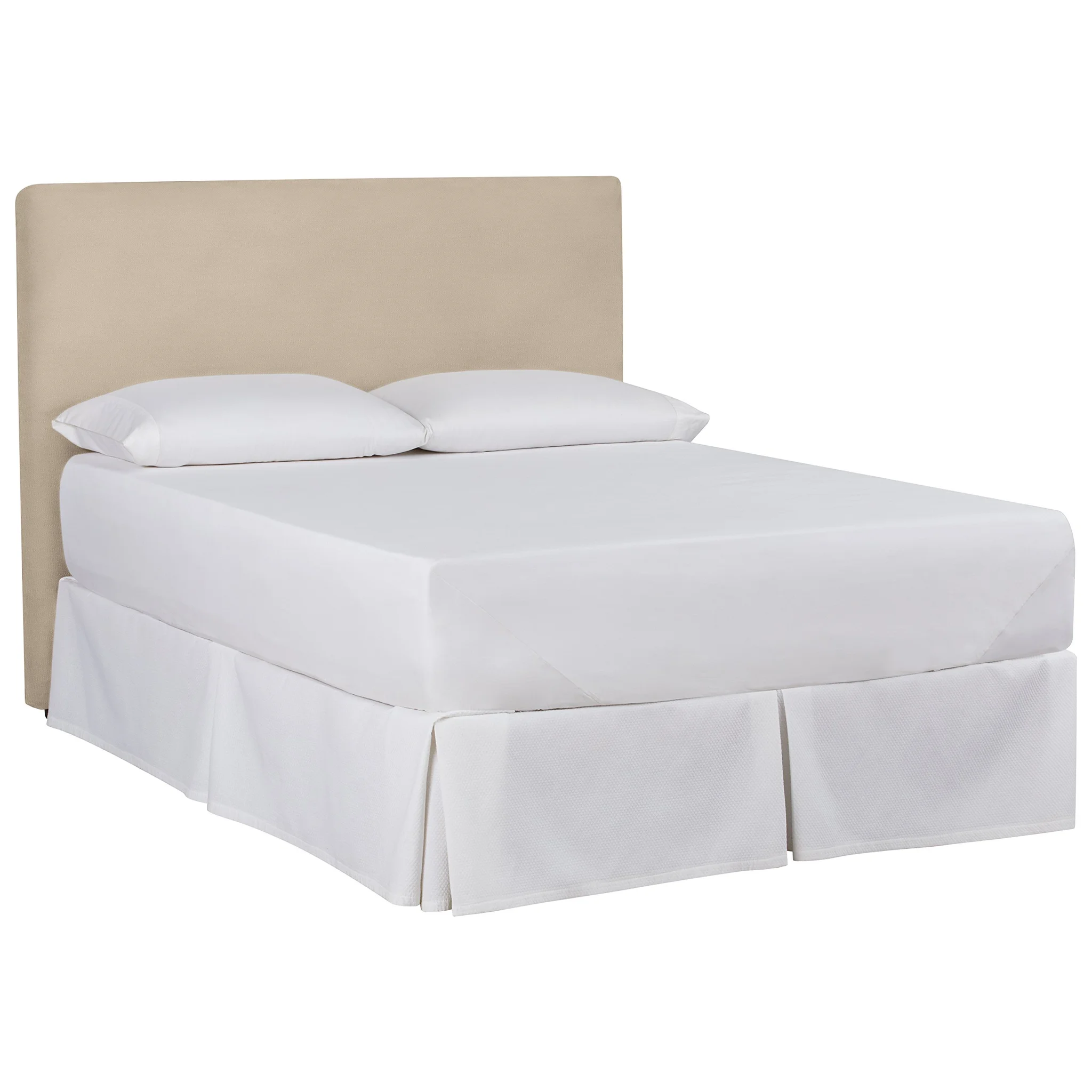 Modern Upholstered Queen Bed with Linen Headboard and Bed Skirt